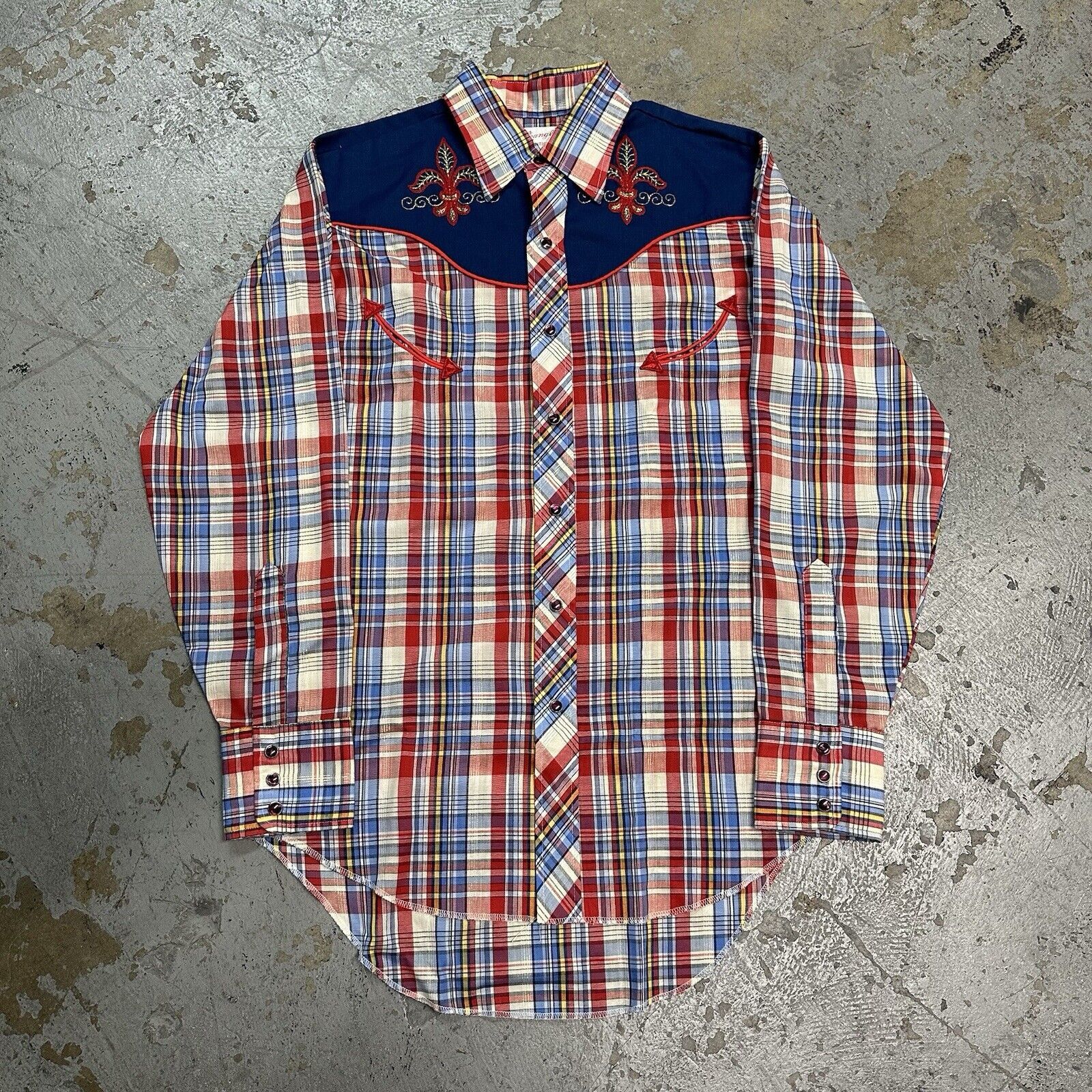 Vintage × Wrangler Vintage 70s Wrangler Permanent Press Plaid Pearl Snap Shirt Size US M / EU 48-50 / 2 - 2 Thumbnail