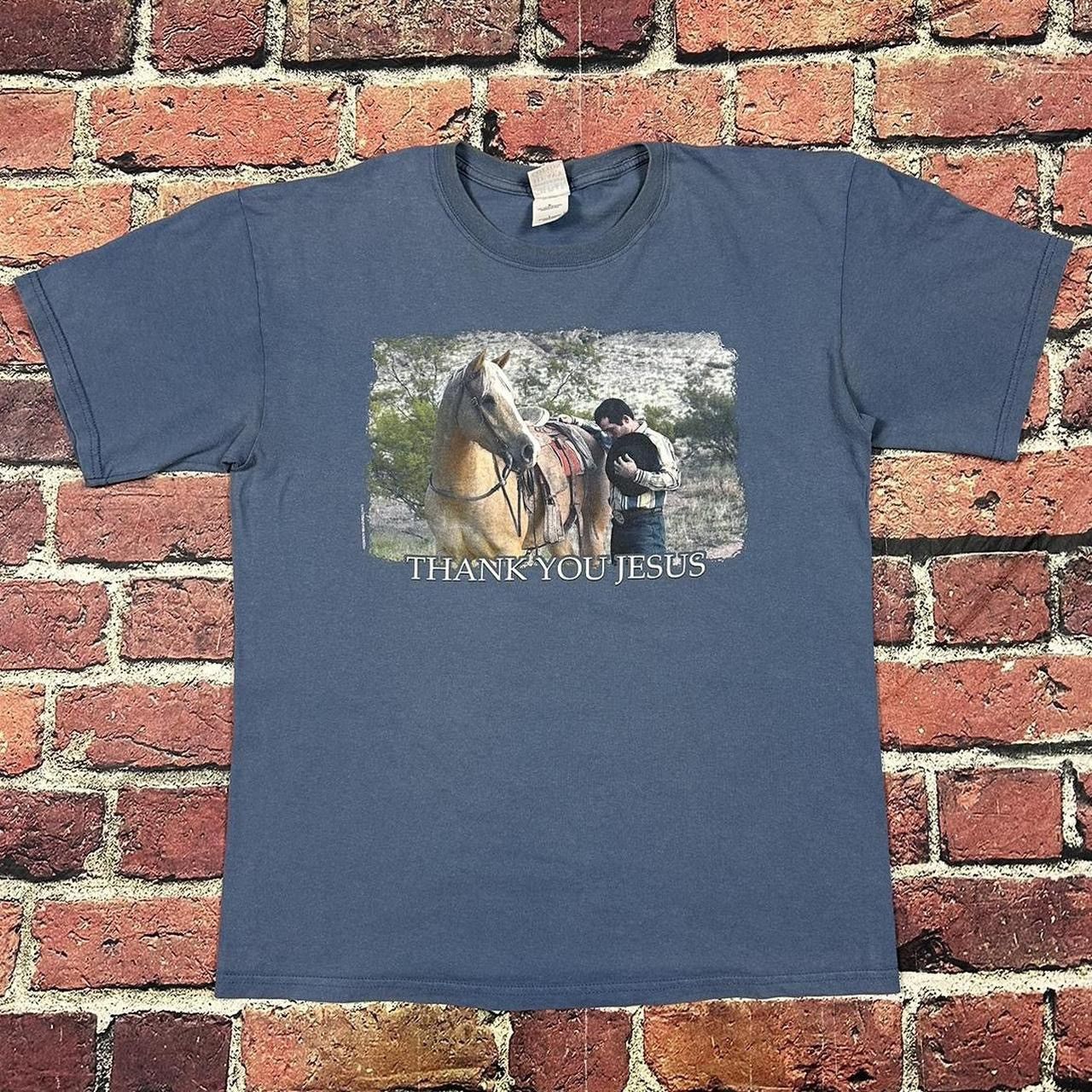 Gildan Vintage Thank You Jesus Tee Horse Y2K Religious Equestrian Size US L / EU 52-54 / 3 - 1 Thumbnail