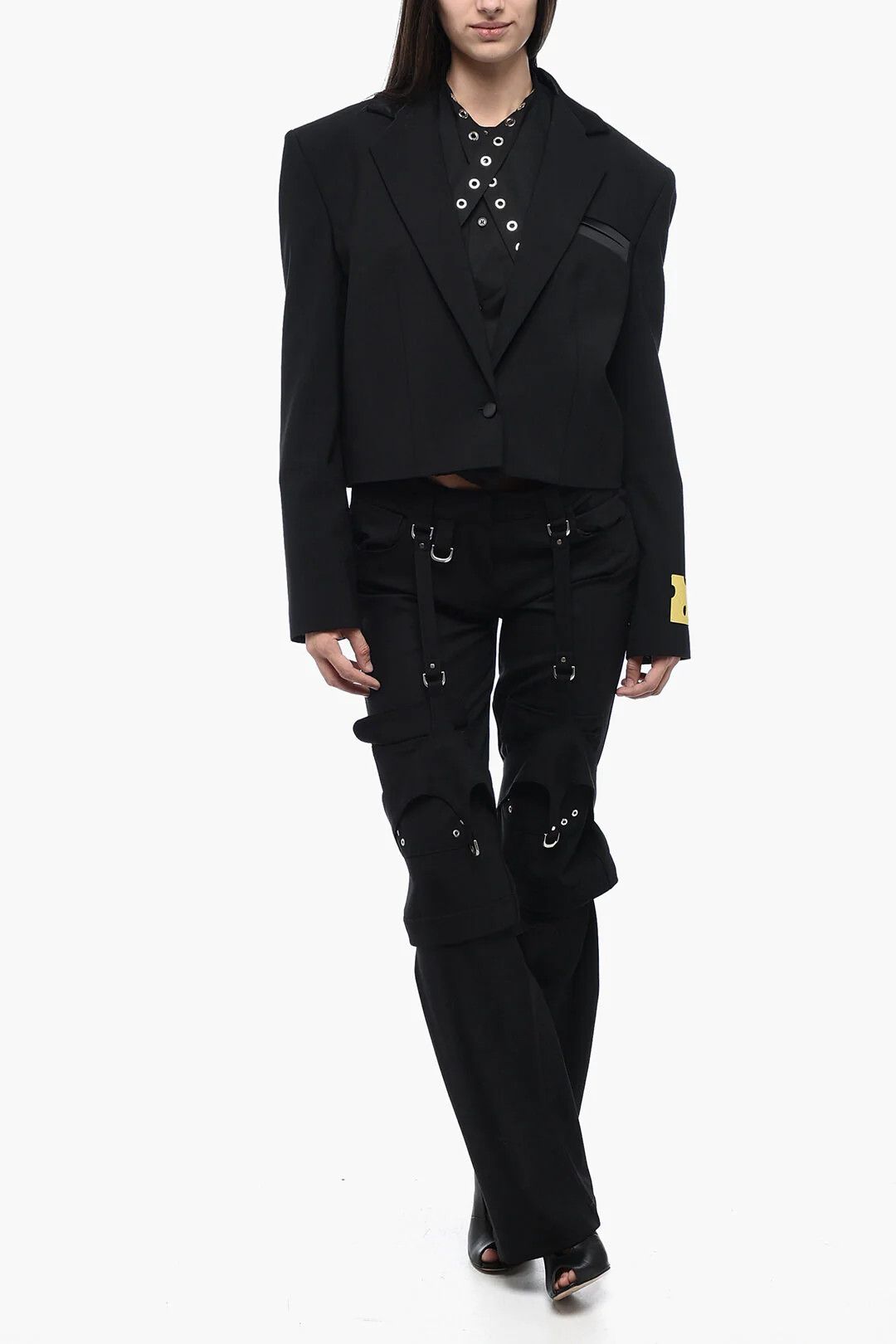 Off-White og1mm0426 Satin-Trimmed Cropped Blazer in Black Size M / US 6-8 / IT 42-44 - 5 Thumbnail