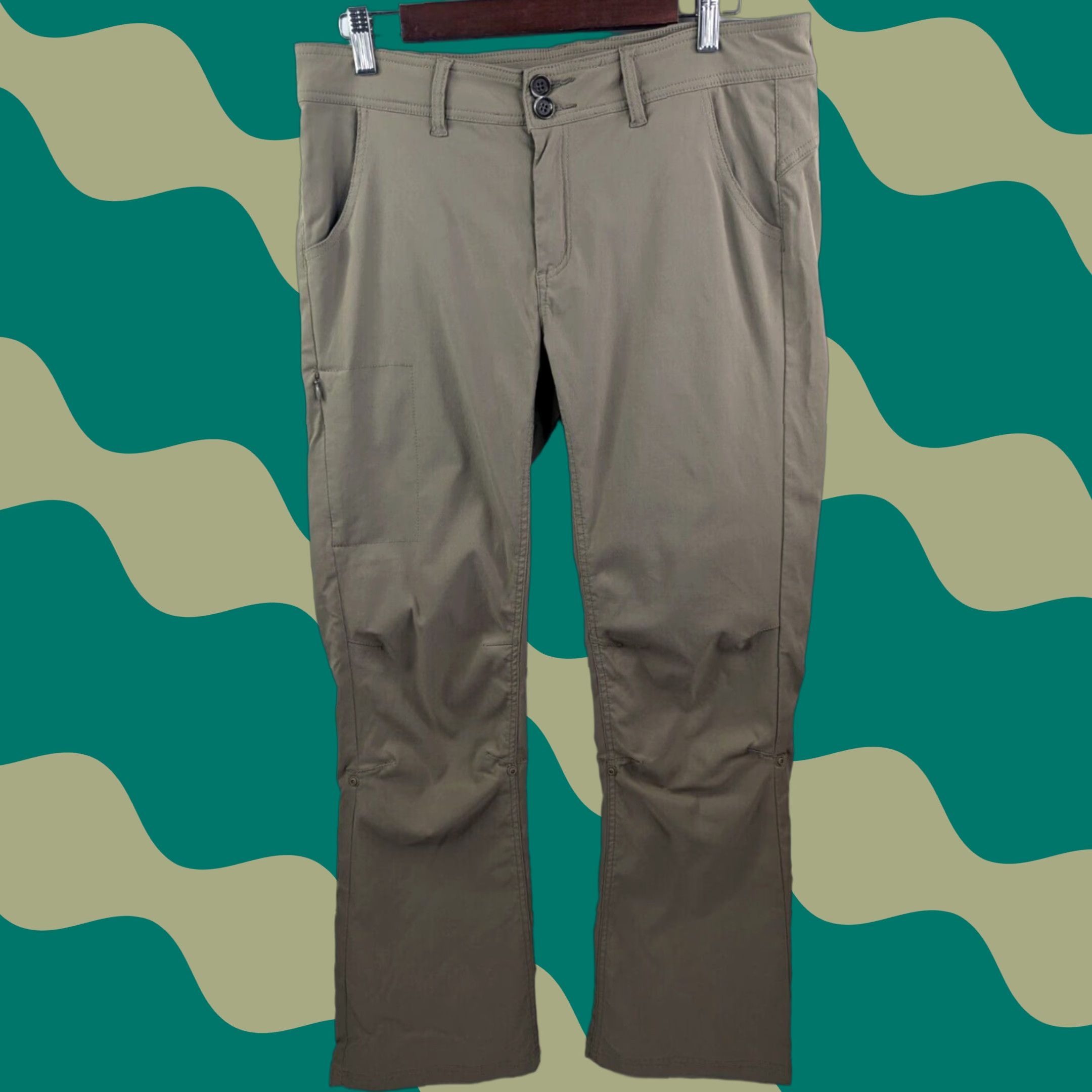 Prana prAna Halle Roll-Up Hiking Nylon Pants Beige 14 Women Convertible, Roll Up, Bootcut, Flat Front, 97% Nylon 3% Elastane, Slim Casual Outdoors Size 36" / US 14 / IT 50 - 1 Thumbnail
