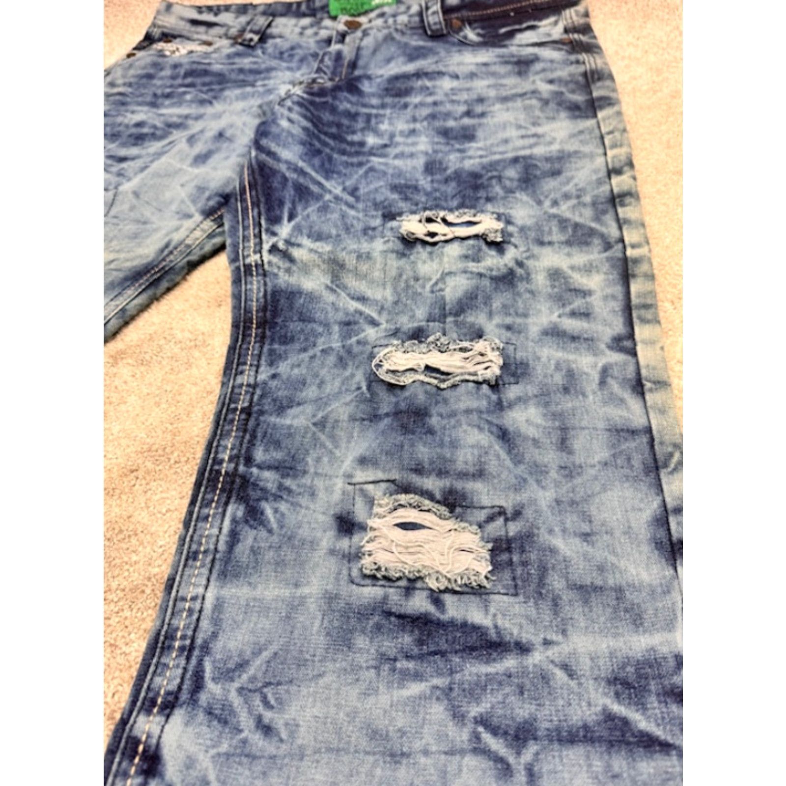 Denime VINTAGE Kaalu Euro Jeans Men’s 46x32 Blue Denim Acid Wash Straight Leg Distressed 6202 Size US 30 / EU 46 - 5 Thumbnail