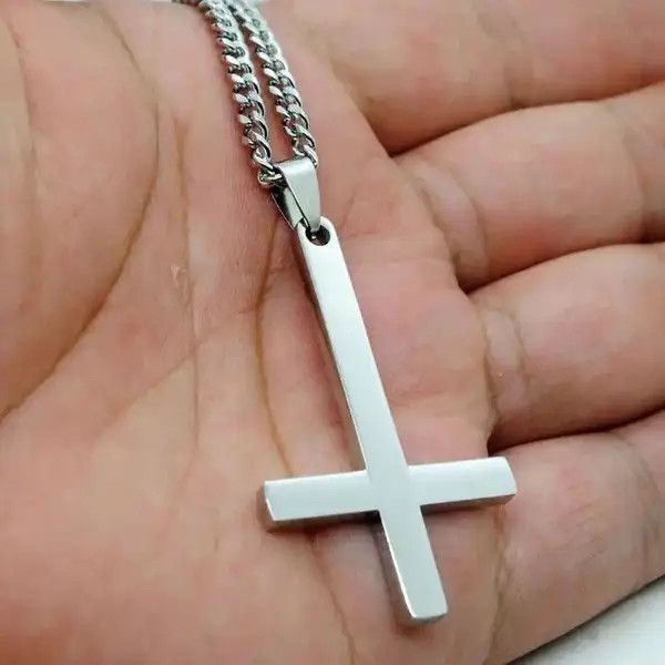 Jewelry Upside Down Cross Inverted Necklace Chain punk goth Size ONE SIZE - 2 Thumbnail