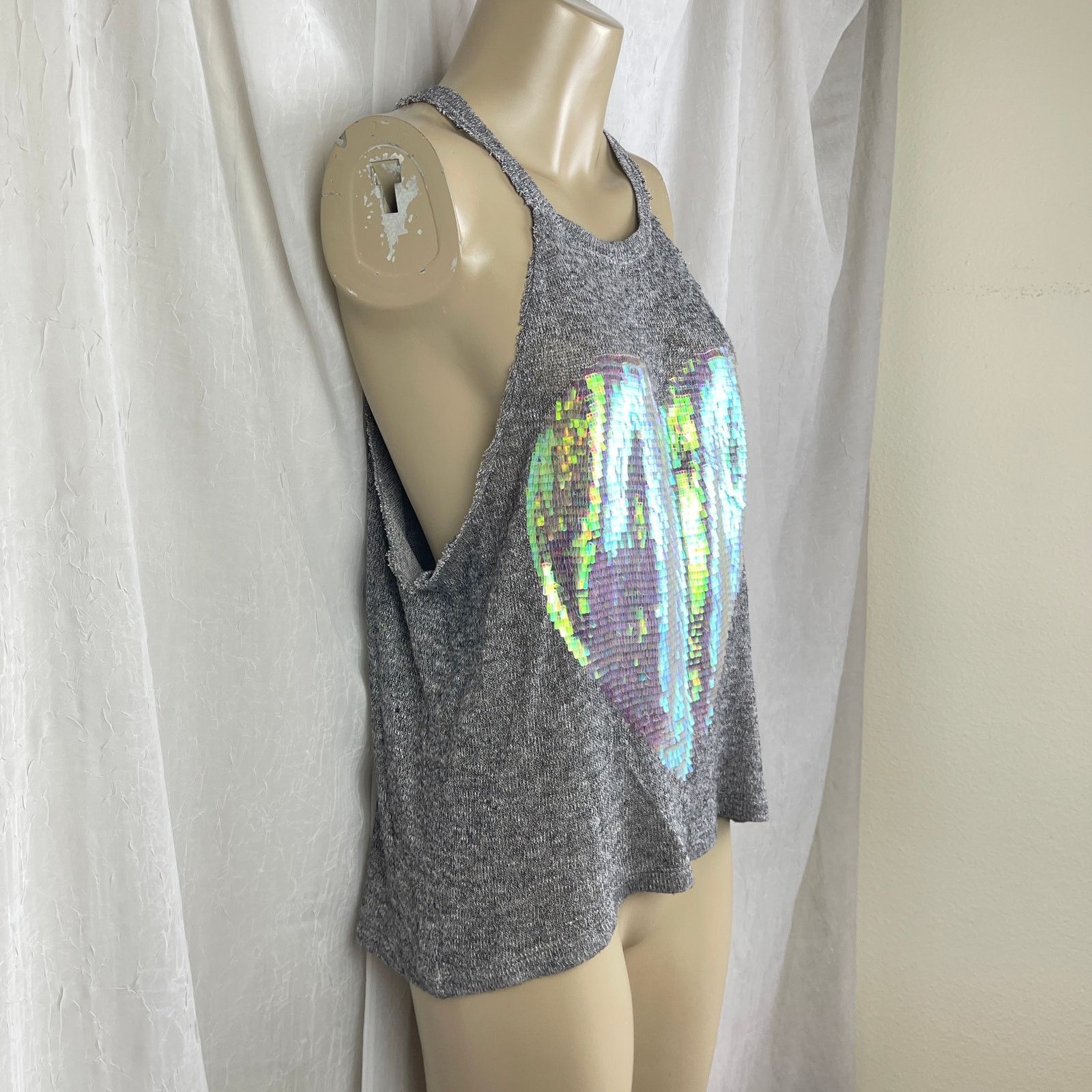 Pink Victoria’s Secret PINK Gray Slouchy Sheer Tank Top Sequins Size M / US 6-8 / IT 42-44 - 5 Thumbnail