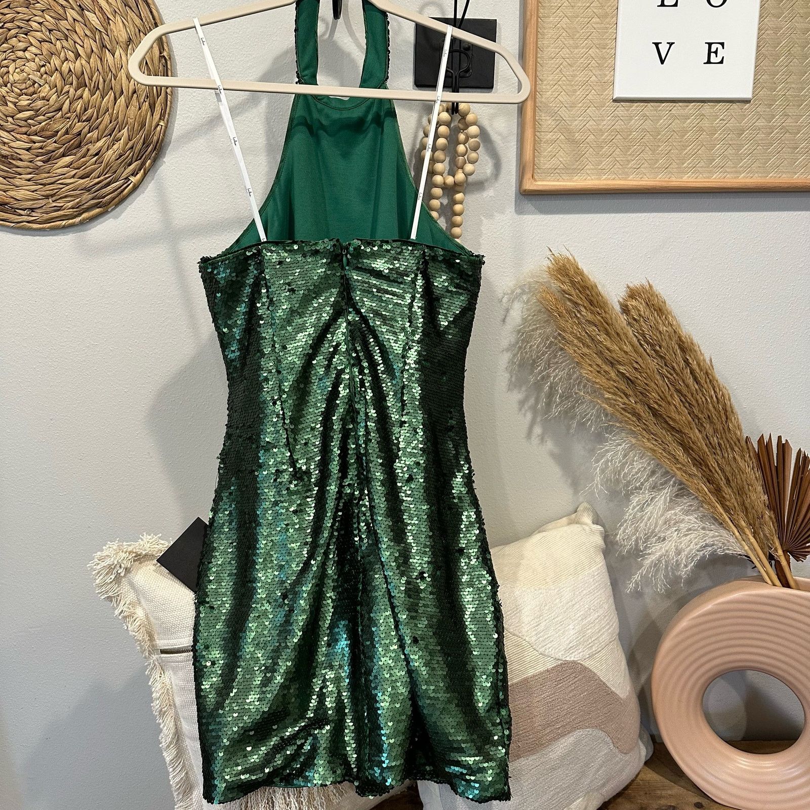 Other Lulus Classic Diva Green Sequin Halter Bodycon Mini Dress Size M / US 6-8 / IT 42-44 - 5 Thumbnail