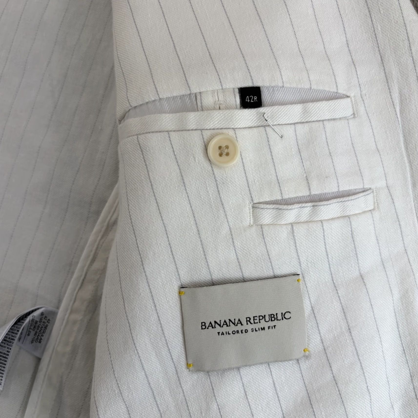 Banana Republic Banana Republic Blazer Mens 42 White Grey Striped Linen Tessuti di Sondrio Size 42R - 4 Thumbnail