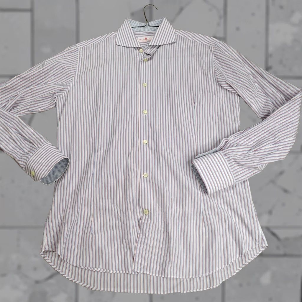 Drome Eredi Pisano Mens Shirt L White Striped Cotton Tailored in Rome Cutaway Button-Up Shirt Mens L White Striped Cotton Tailored in Rome Cutaway Size US L / EU 52-54 / 3 - 1 Thumbnail