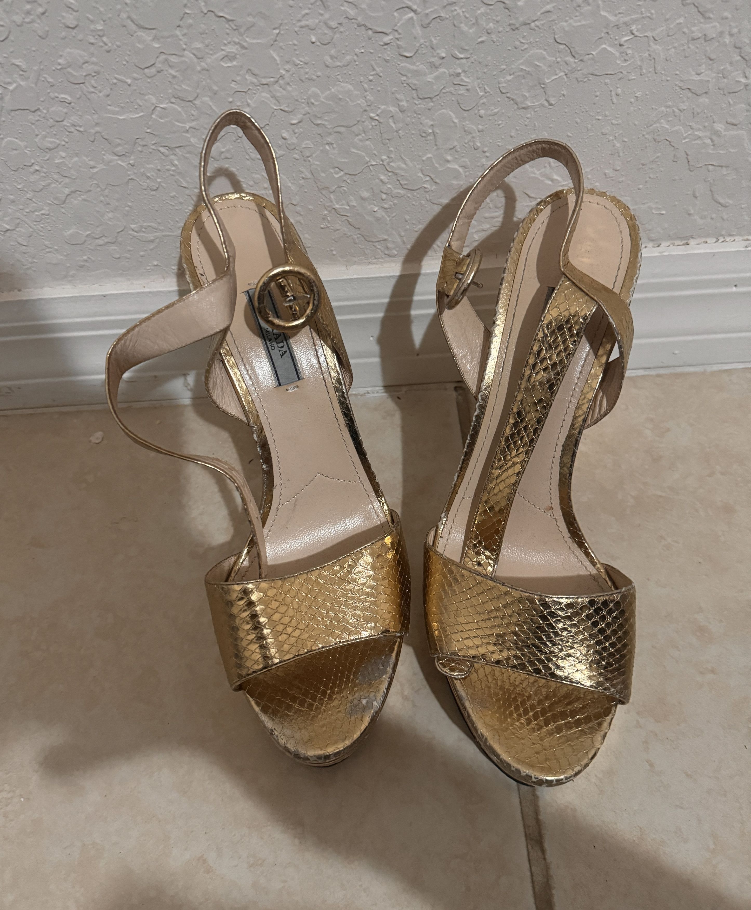 Prada Prada Gold Leather Sandals Size US 10 / IT 40 - 2 Thumbnail