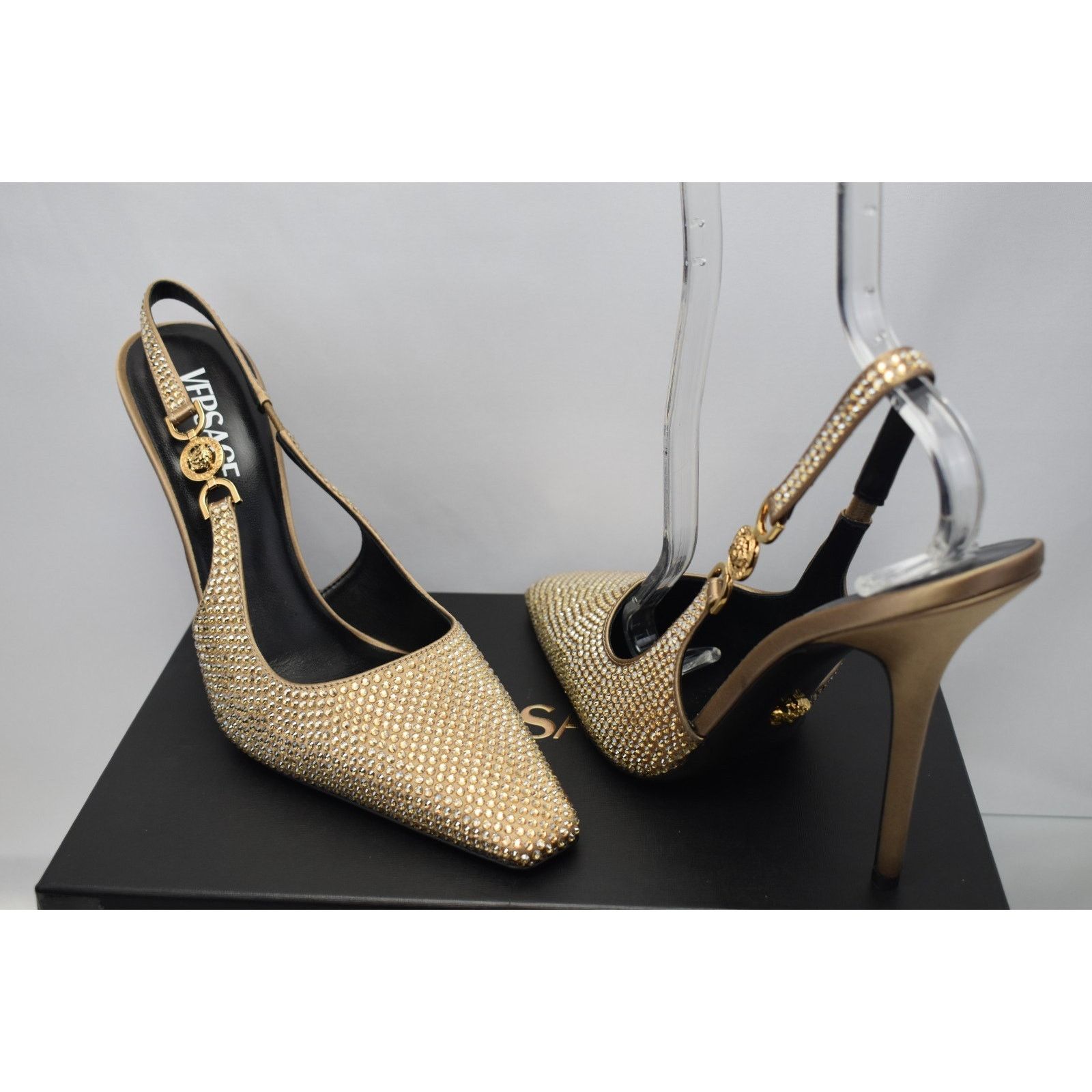 Versace VERSACE NUDE BEIGE SILK GOLD MEDUSA CRYSTALS PUMPS 39.5 ITAL Size US 9.5 / IT 39.5 - 1 Thumbnail