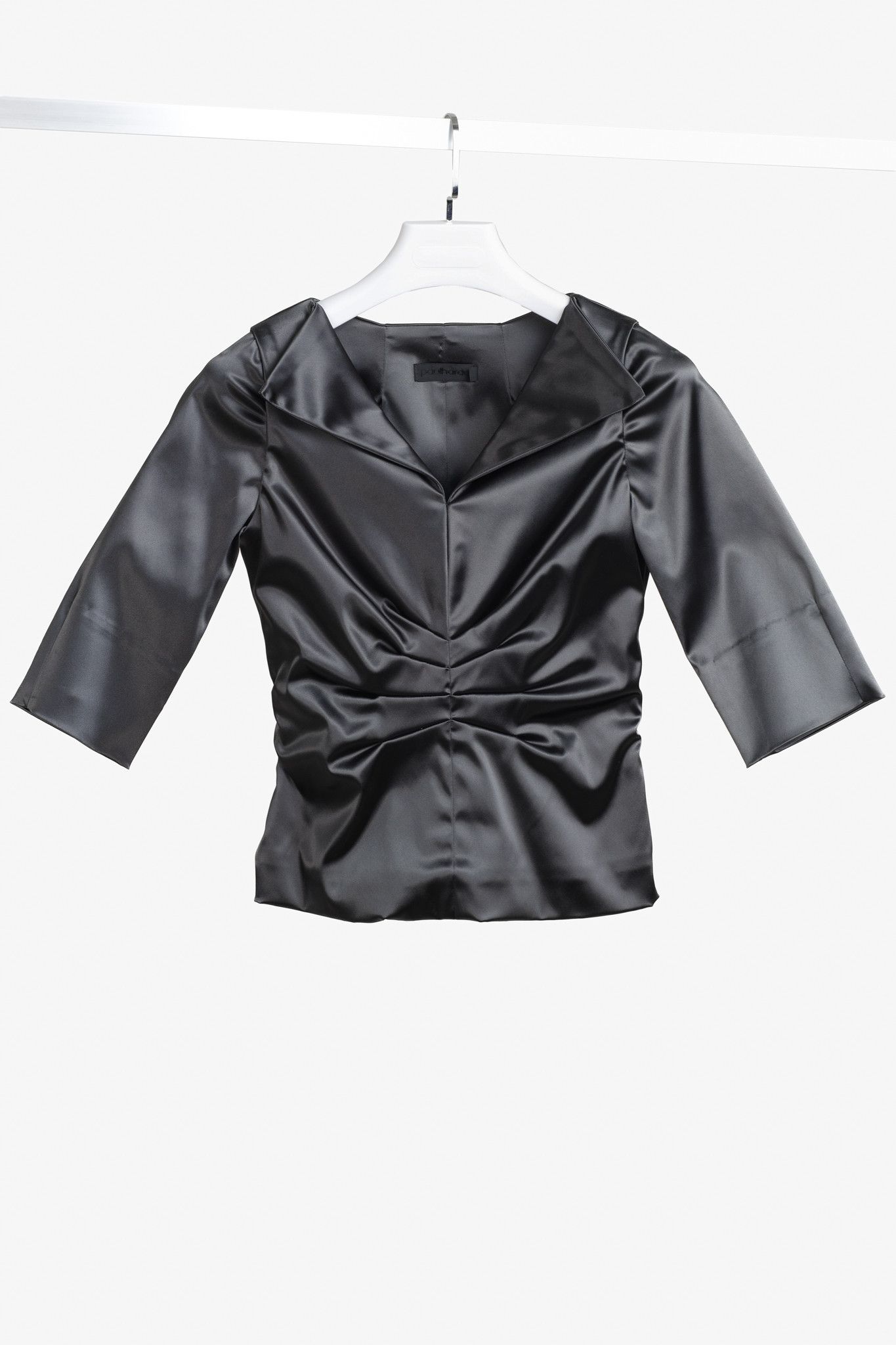 Designer Paul Hardy Deep Green Satin Ruched Blouse Size M / US 6-8 / IT 42-44 - 1 Thumbnail