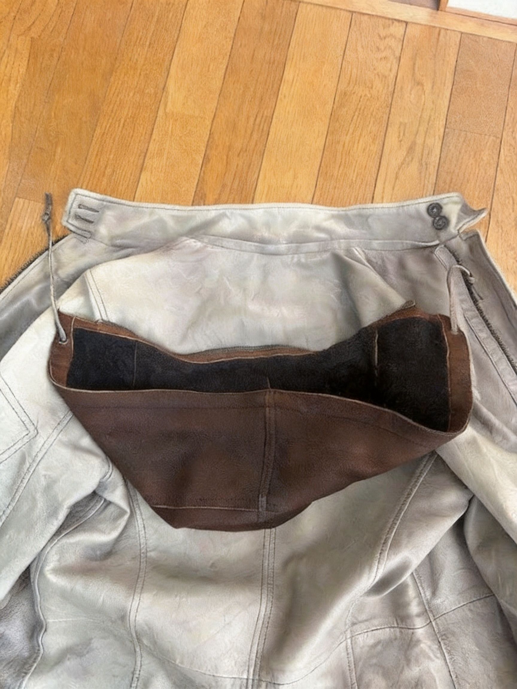 Gray Hooded Long Leather Jacket/, Men's (Size S) — image 6 of 6