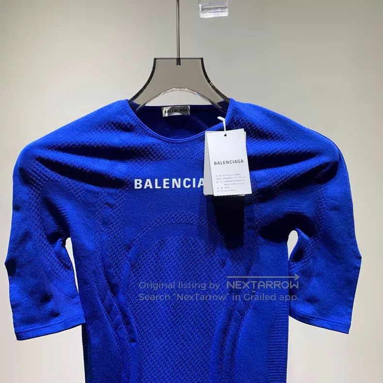 Balenciaga Balenciaga Blue Chest Logo Tight Short Sleeve Size XS / US 0-2 / IT 36-38 - 3 Thumbnail