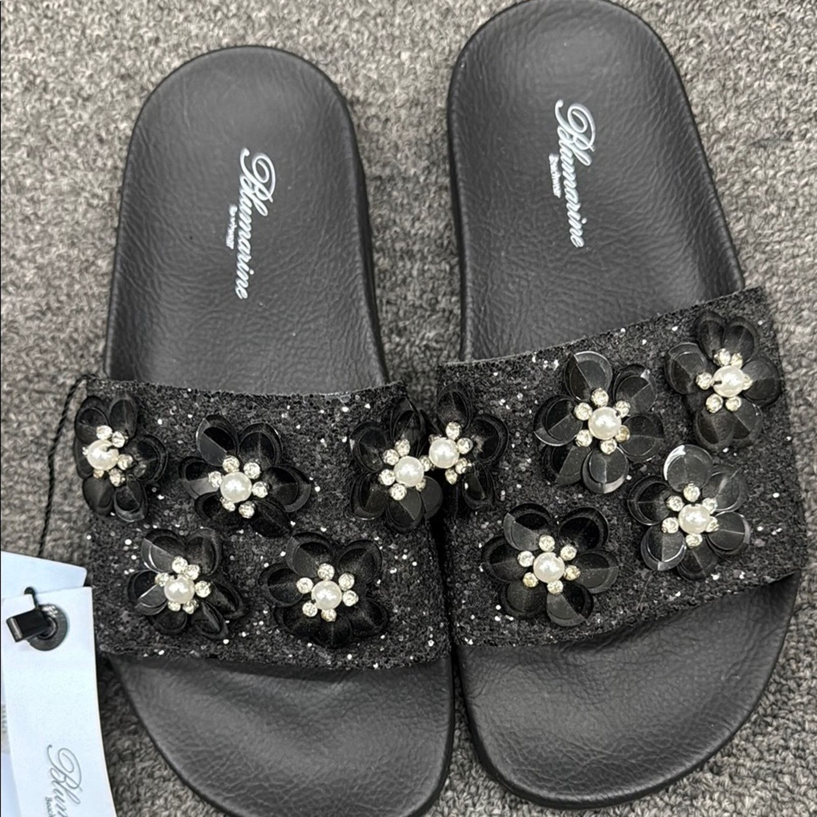 NWT Blumarine Black Floral Women's Slides Size 37 US 7