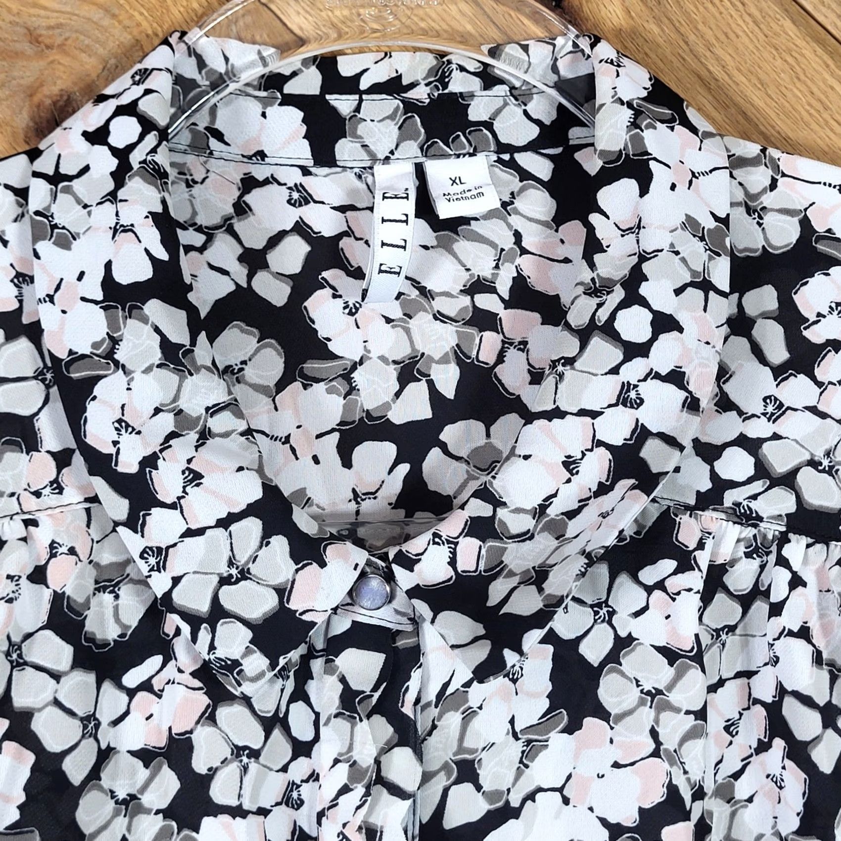 Vintage ELLE Shirt Women XL Black White Floral Geometric Print Long Sleeve Button Down Size XL / US 12-14 / IT 48-50 - 3 Thumbnail