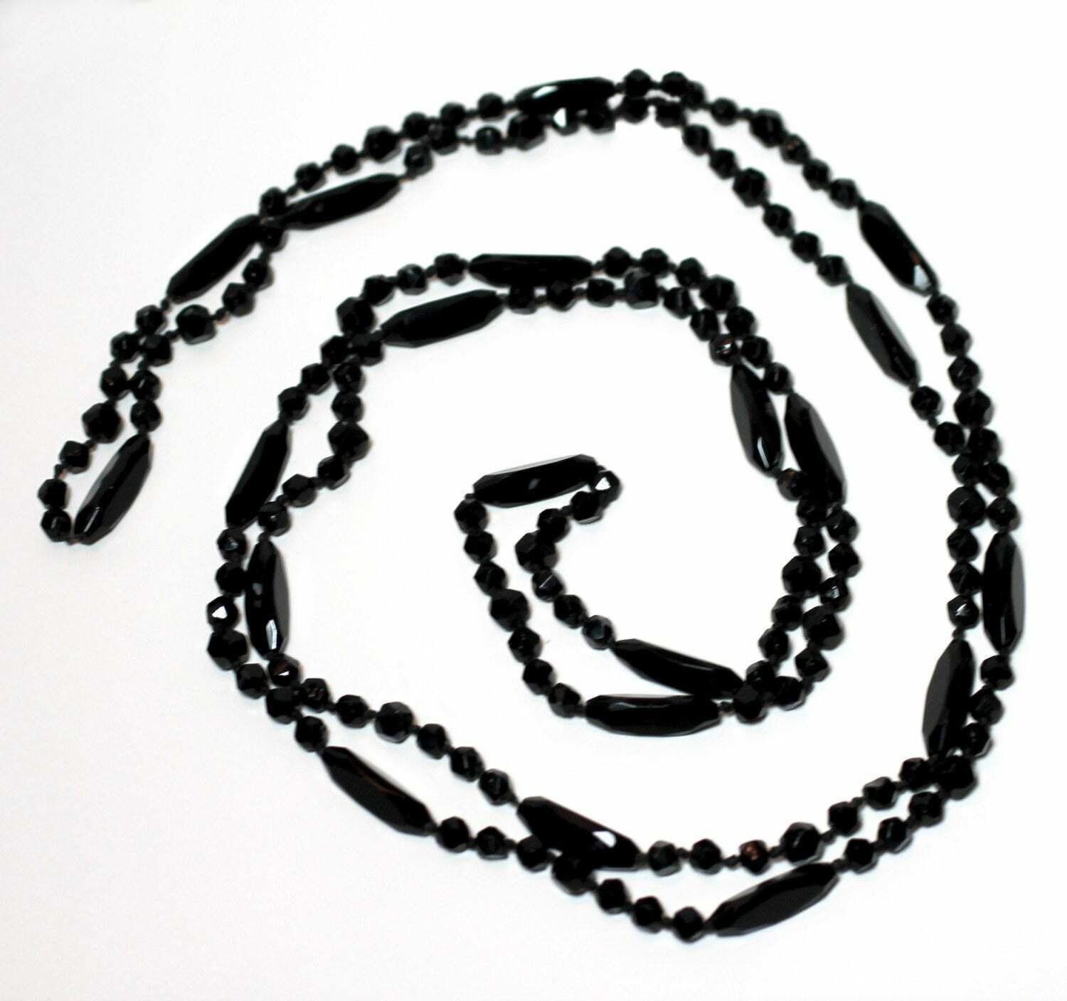 Designer Victorian Faceted Jet Bead Flapper Necklace Size ONE SIZE - 2 Thumbnail
