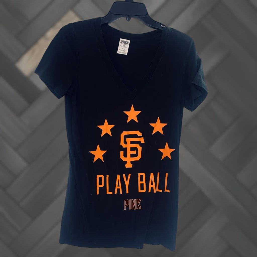 Vintage VICTORIA’S SECRET PINK Shirt SF Giants Play Ball V-Neck Black Orange M Womens Size M / US 6-8 / IT 42-44 - 1 Thumbnail