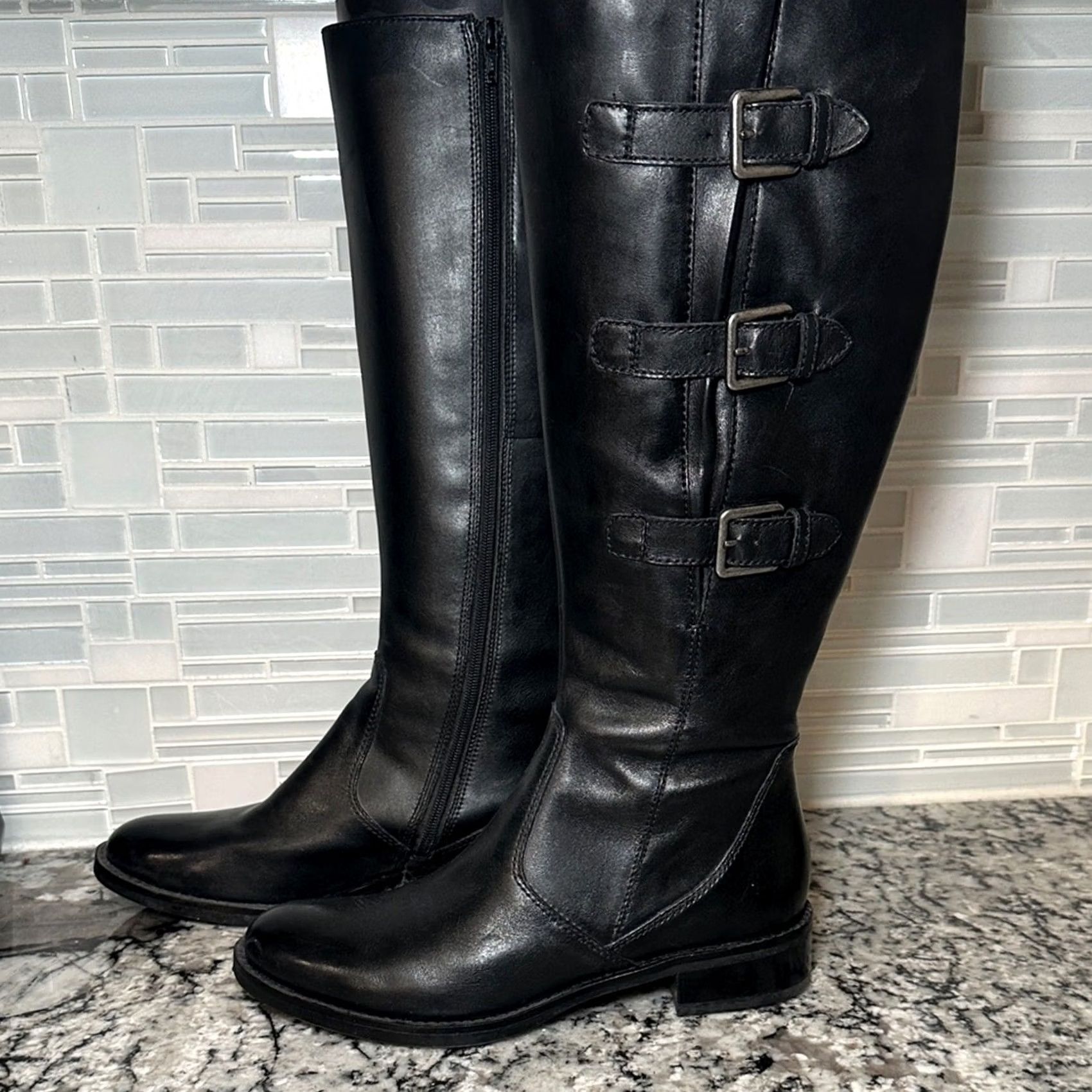 Ecco VINTAGE ECCO Riding Boot Hobart 25 Over the Knee Buckle Detail Women 39 Black Size 8.5 Leather Boots Mens Girls Size US 9 / IT 39 - 2 Thumbnail