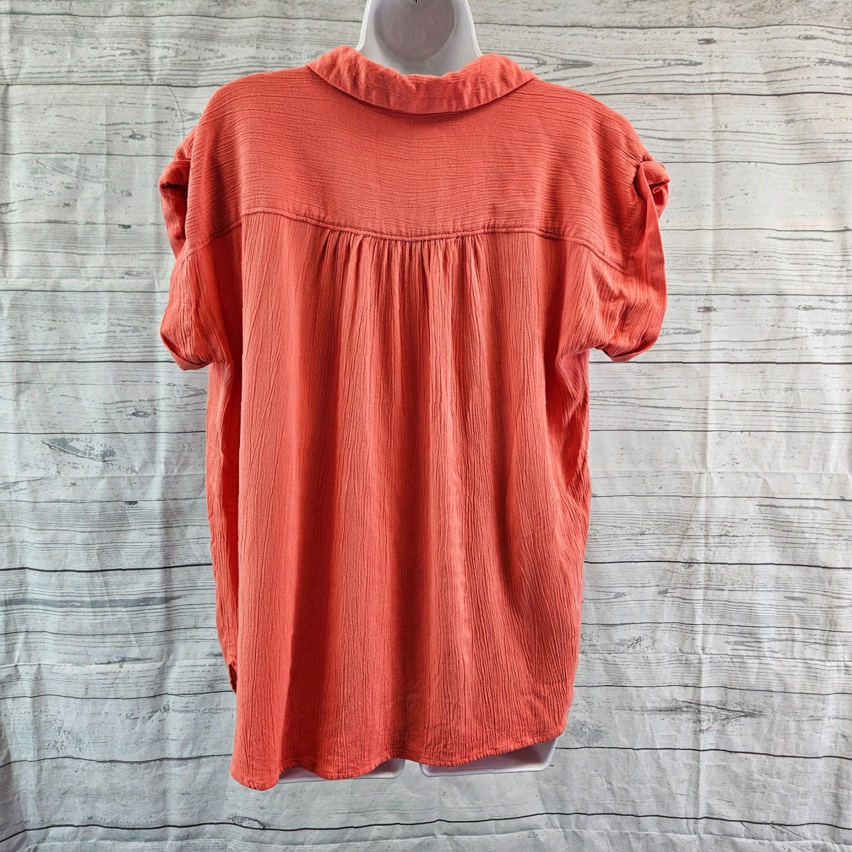 Loft Ann Taylor LOFT Womens Top Sz Medium Corral Short Sleeve Rayon Linen Blouse Shirt Womens M Orange Collar Short Sleeve Linen Rayon 90s? Size M / US 6-8 / IT 42-44 - 4 Thumbnail