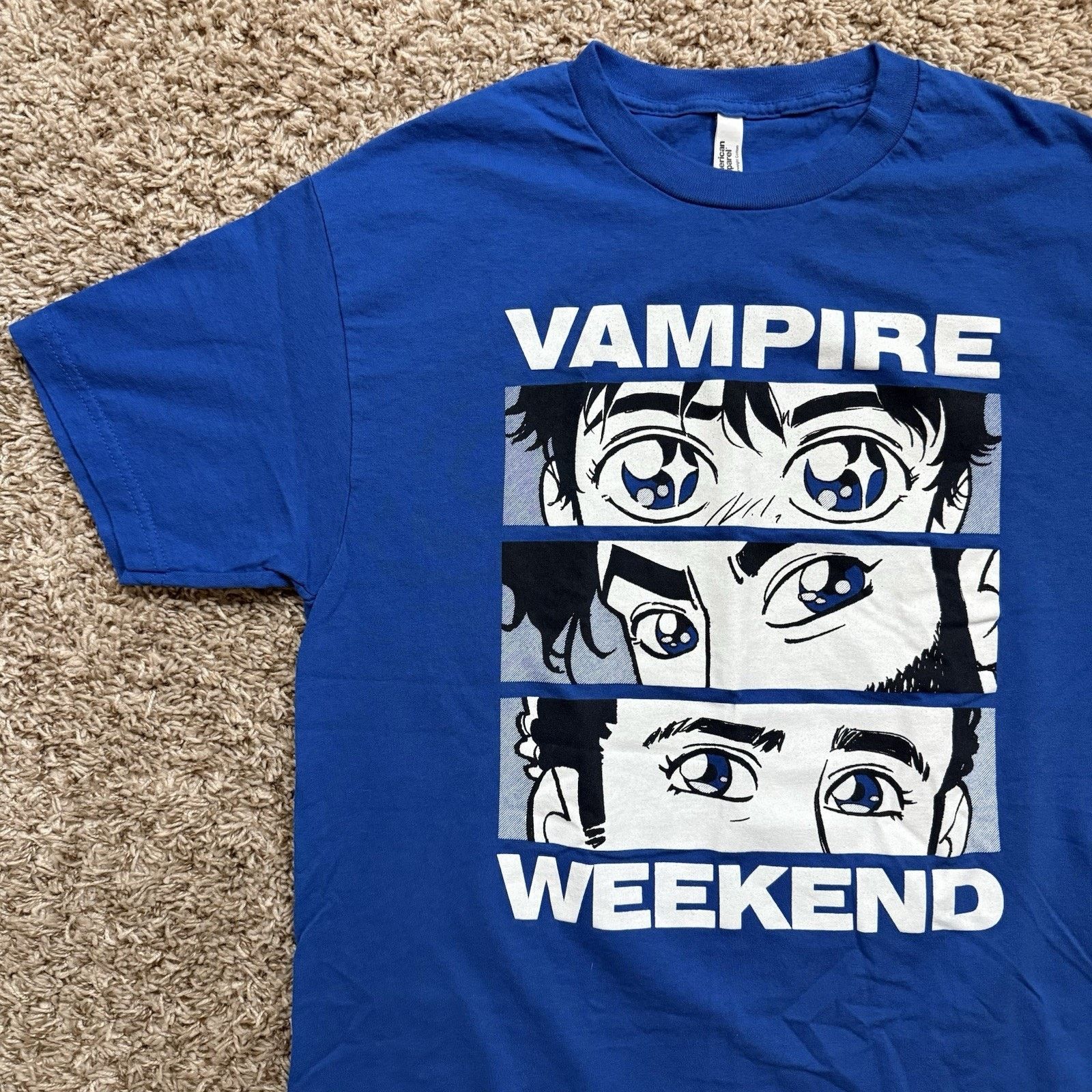 American Apparel VAMPIRE WEEKEND BRIAN LEE O’MALLEY ANIME EYES T-Shirt BLUE Size US L / EU 52-54 / 3 - 2 Thumbnail