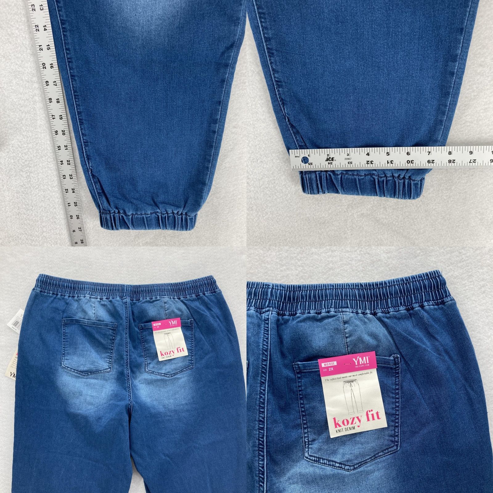 Denime YMI Pants Womens 2X Blue Kozy Fit Knit Denim Jogger Elastic Waist Plus Size NWT Size 40" / US 18 - 8 Thumbnail