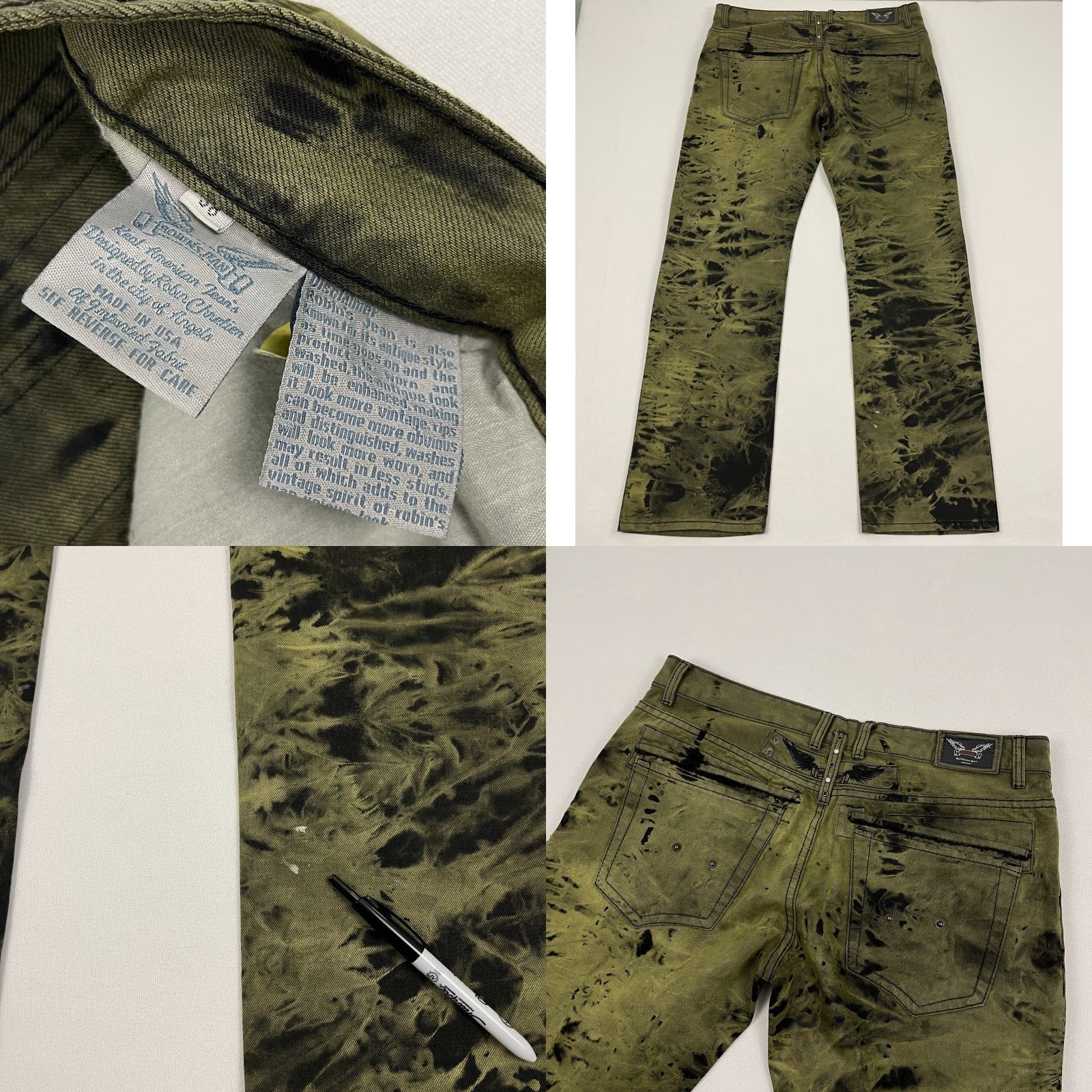 Vintage VINTAGE Robins Jeans Motard Moto Men 38x34 Green Black Dyed Wings Grunge Hip Hop Y2K VTG Jeans Mens Regular 38 Green 5-Pocket Design Denim Cotton Size US 38 / EU 54 - 9 Thumbnail