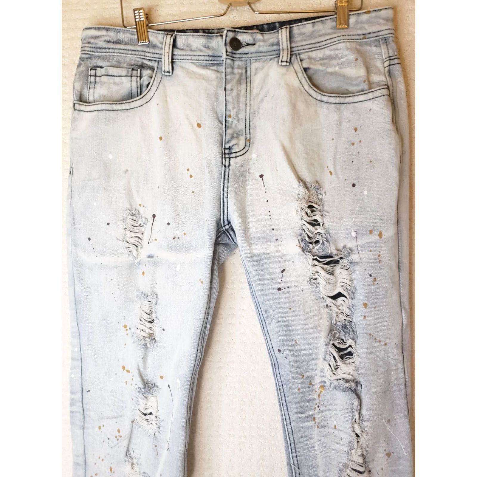 CO Painted Rum Denim Co Jeans 38x32 Distressed Paint Splatter Graphics Regular Men Jeans Blue 98%Cotton 2%Elastane Mid Rise 10-12in Zip Closure Size US 38 / EU 54 - 3 Thumbnail