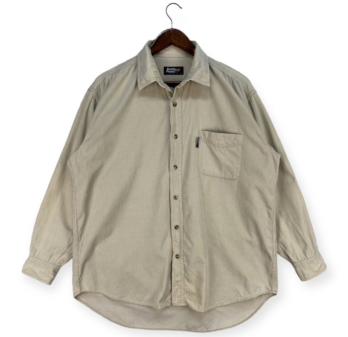 Benetton Vintage Benetton Formula 1 Corduroy Button Ups Shirt Size US L / EU 52-54 / 3 - 1 Thumbnail