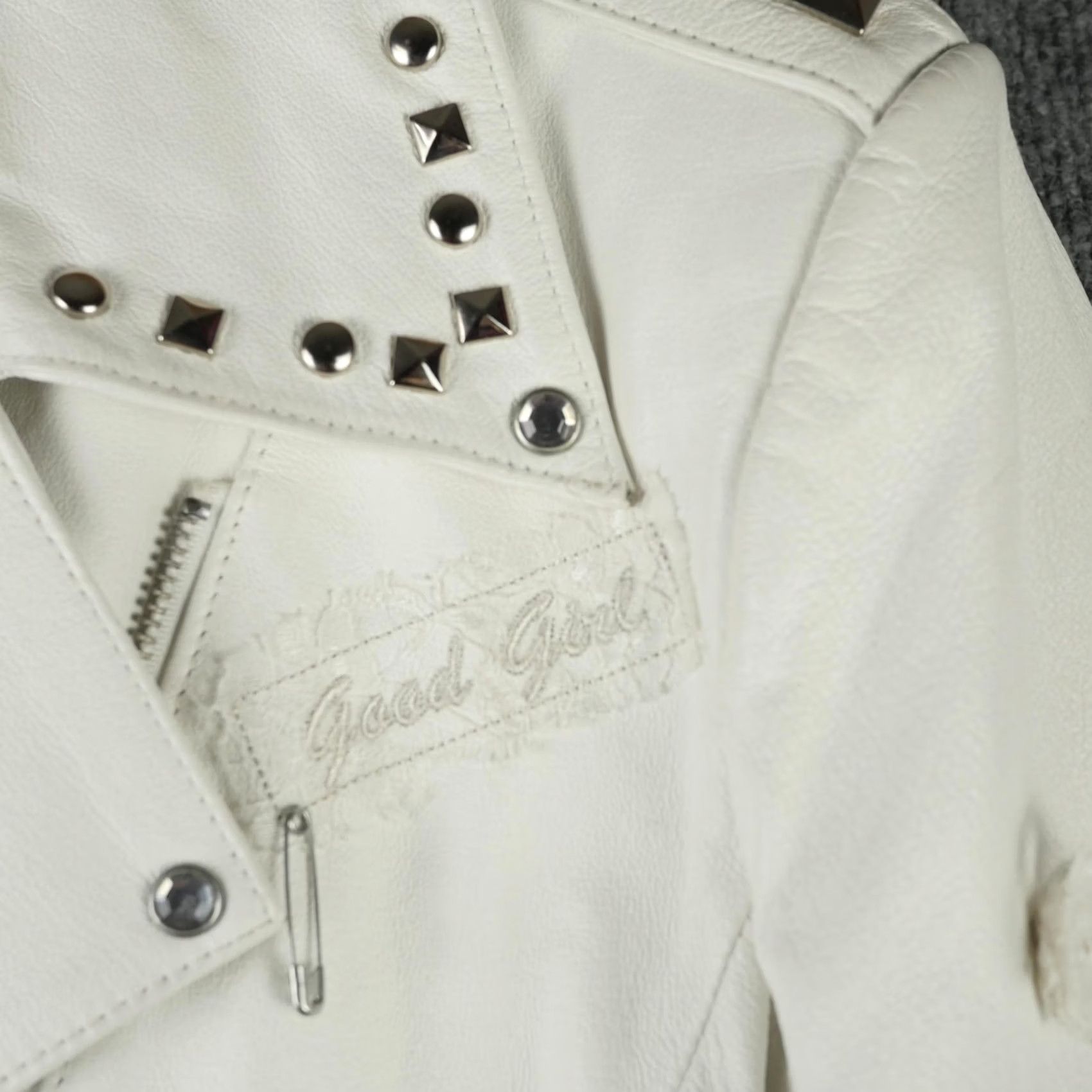 Rocawear Rocawear Jacket Womens Large White Leather Studded Lace Hip Hop Biker Moto Skull Jacket Size L / US 10 / IT 46 - 4 Thumbnail