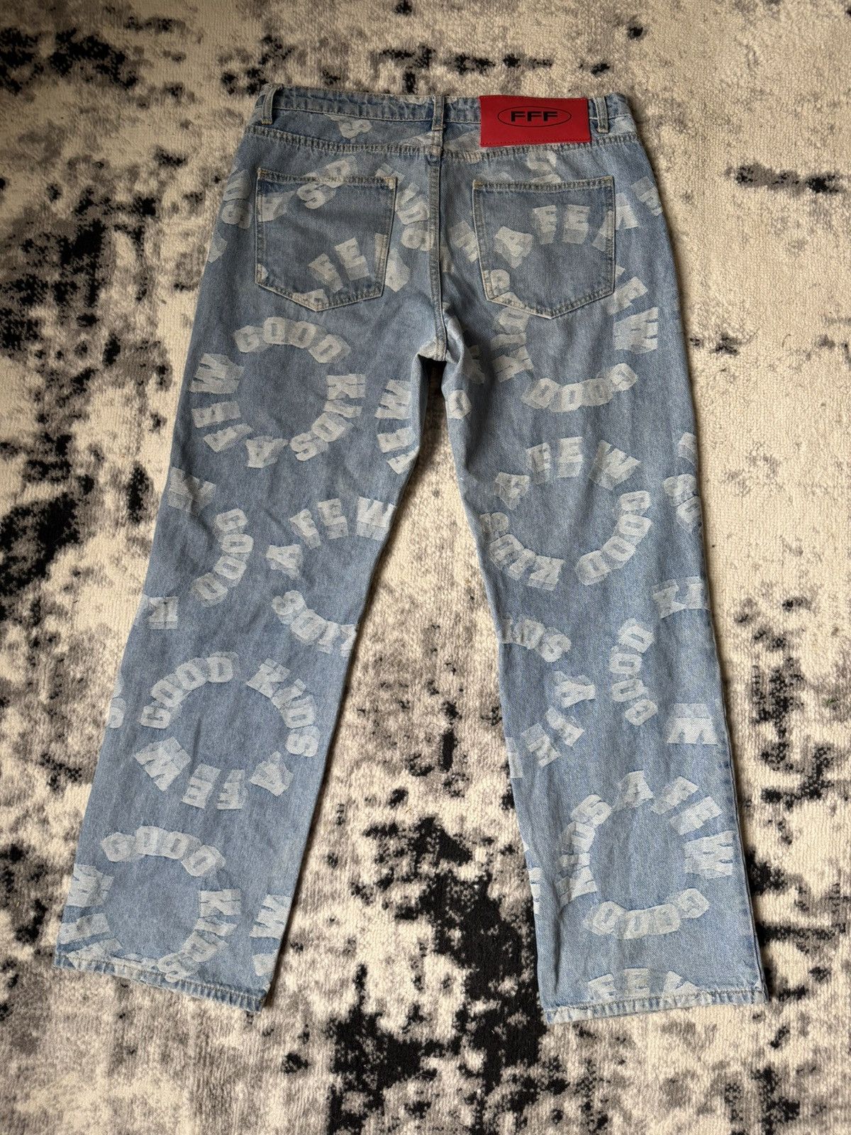 Designer A Few Good Kids Blue Denim Jeans with White Print Size US 34 / EU 50 - 2 Thumbnail