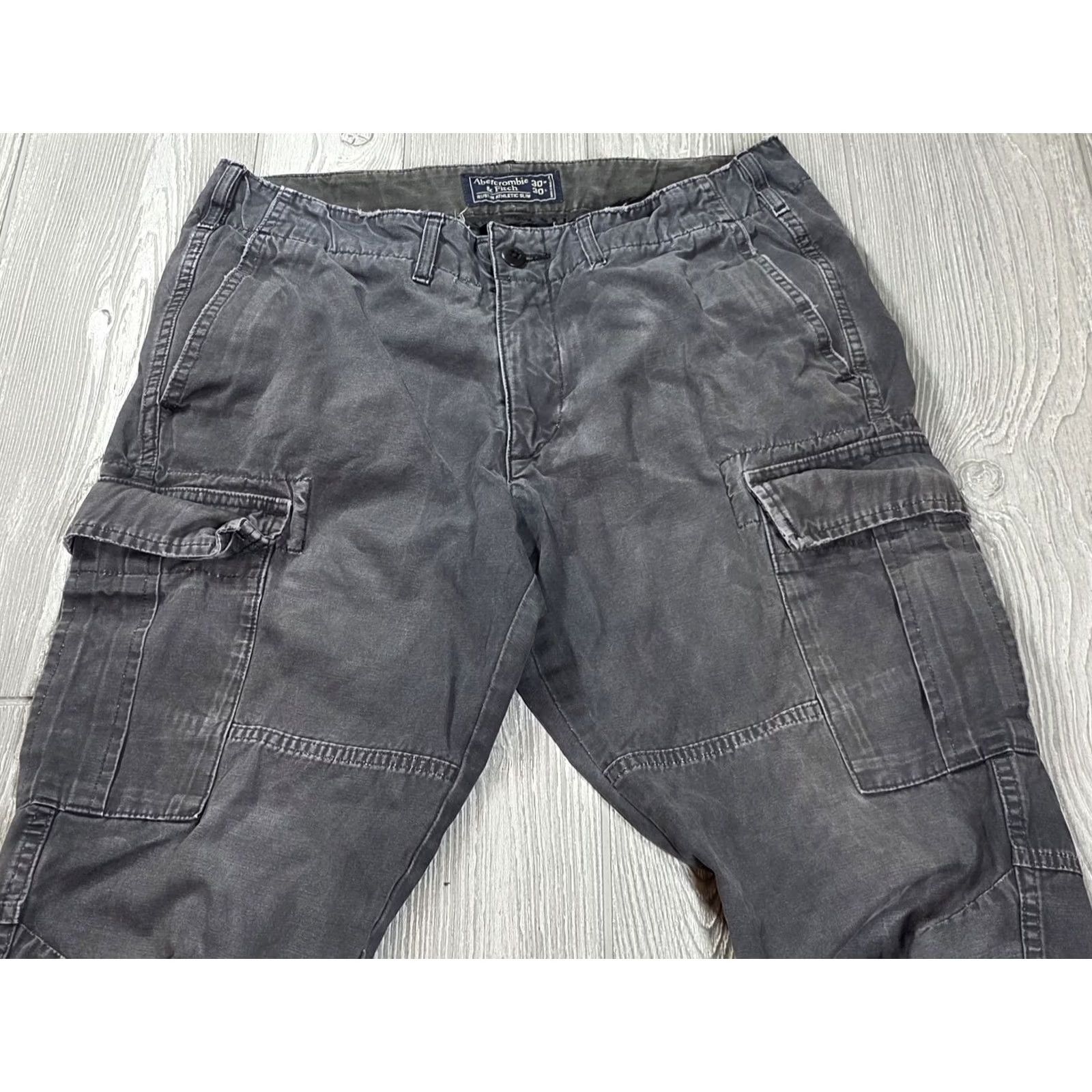 Abercrombie & Fitch Abercrombie & Fitch Slim Skinny Cargo Pants Men 32x28 Distress Fade Gray Canvas Cargo Pocket Zipper Button Embroidered Logo Size US 32 / EU 48 - 4 Thumbnail