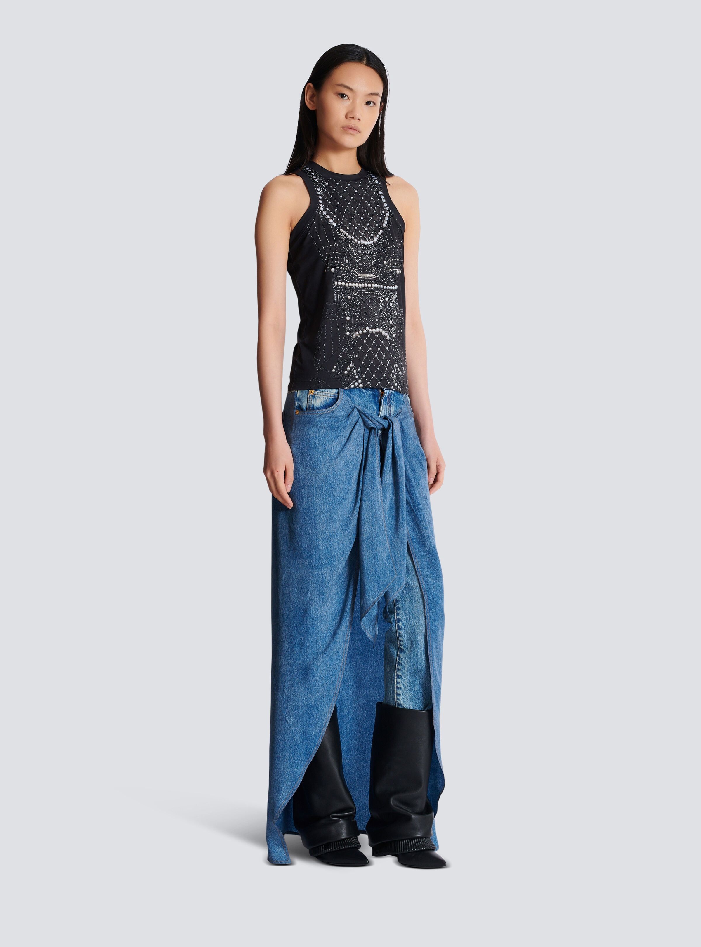Balmain o1s1wg111225 Satin Jersey Tank Top in Black Size L / US 10 / IT 46 - 9 Thumbnail