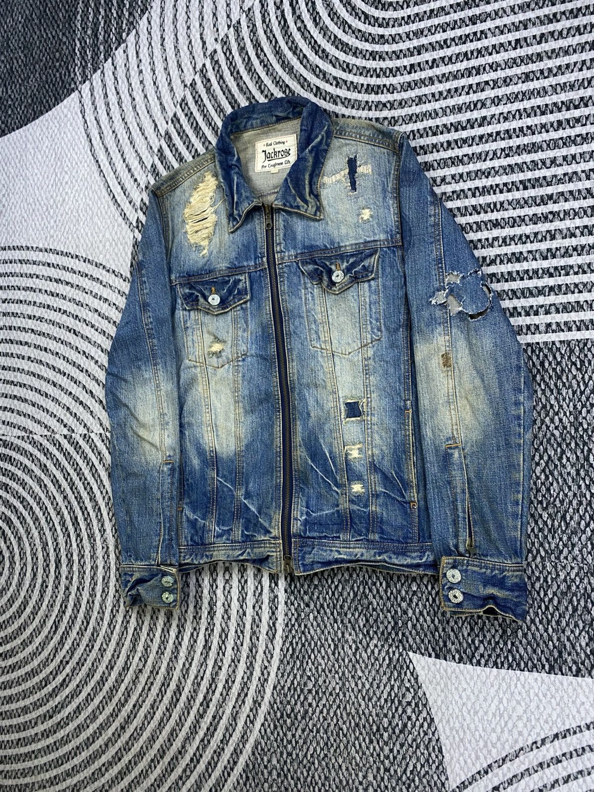 JACKROSE Vintage Jackrose Distressed Zipper Denim Jacket Size US M / EU 48-50 / 2 - 4 Thumbnail