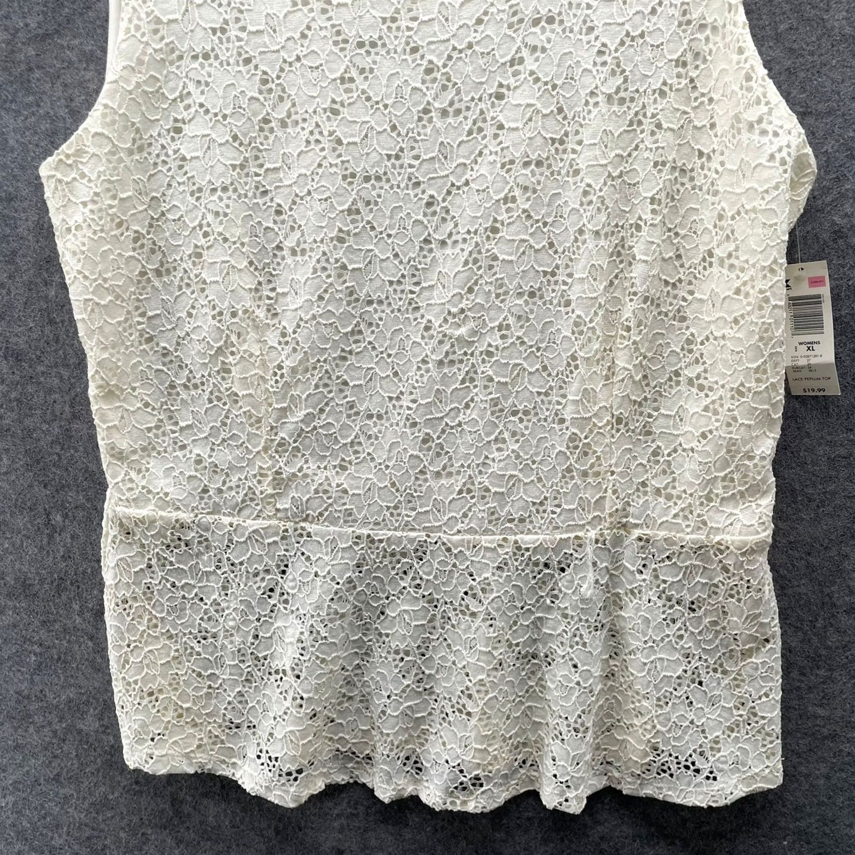 Vintage Attention Lace Peplum Top Womens XL Ivory Floral Sleeveless Tank Eyelet NWT Blouse Shirt Casual Workwear).__ Size XL / US 12-14 / IT 48-50 - 4 Thumbnail