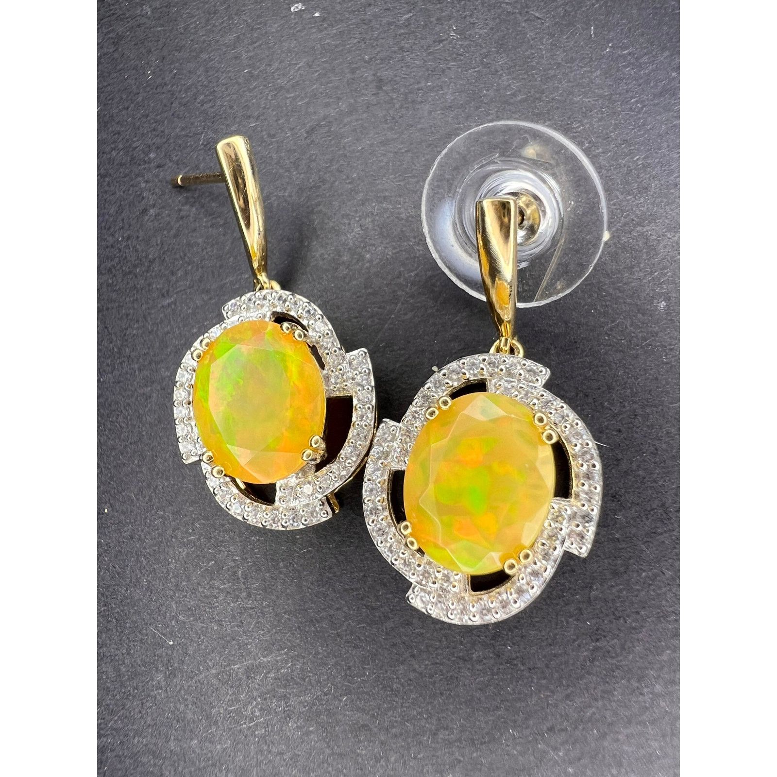 Other 10k gold Ethiopian opal and white zircon earrings Size ONE SIZE - 11 Thumbnail