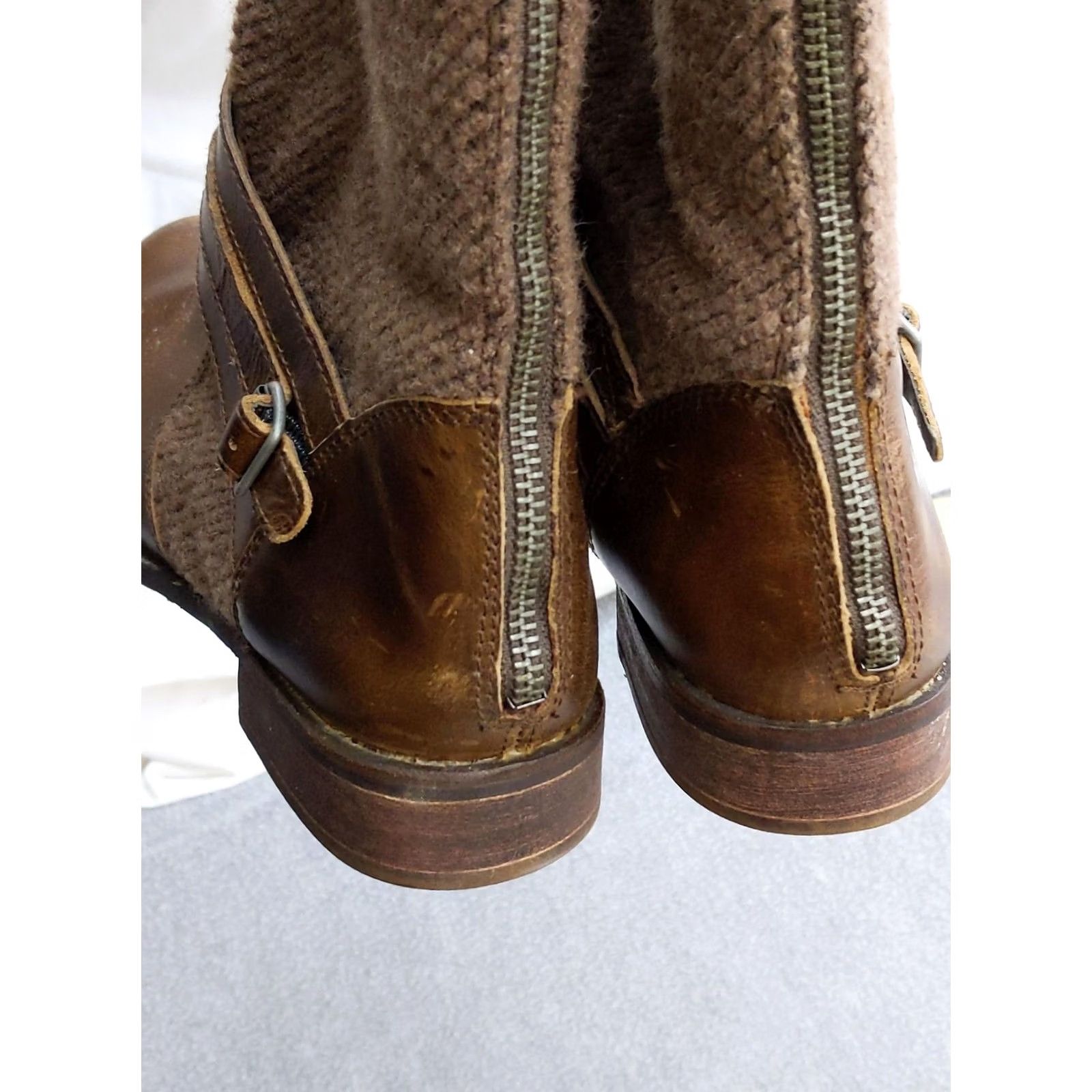 Vintage CAT Caterpillar Boots Womens 6.5 37.5 Brown Leather Knit Tall Riding Back Zip Boots Women Brown Leather Knit Tall Riding Back Zip with Buckle Strap Size US 7 / IT 37 - 7 Thumbnail