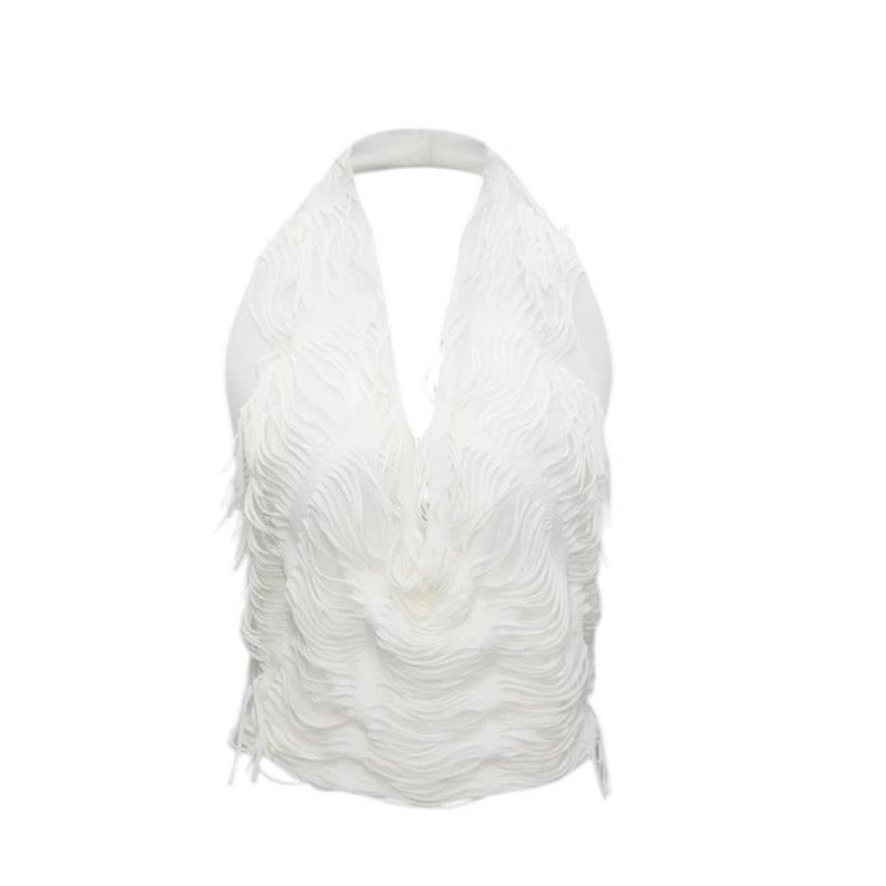 Other White Distressed Halter Cami Top Asymmetrical Mini Skirt Set Size 30" / US 8 / IT 44 - 2 Thumbnail