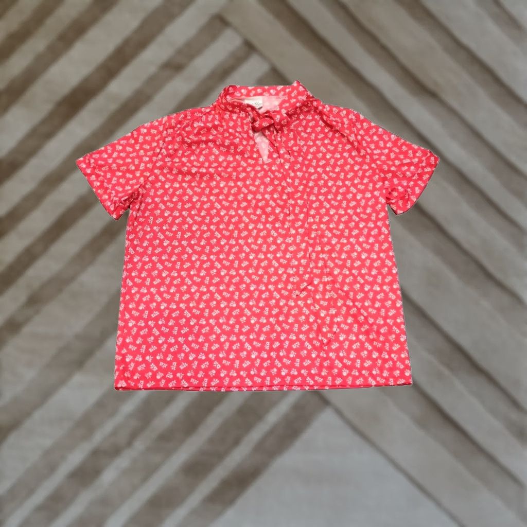 Vintage VINTAGE Lind Clare Shirt Womens L Red Floral Blouse Top Size L / US 10 / IT 46 - 1 Thumbnail
