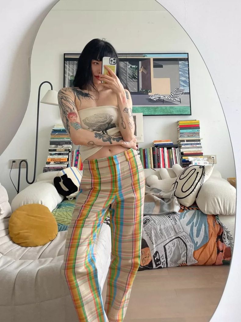Loewe LOEWE Colorful checkered printed straight leg pants Size 42" / US 20 - 1 Thumbnail