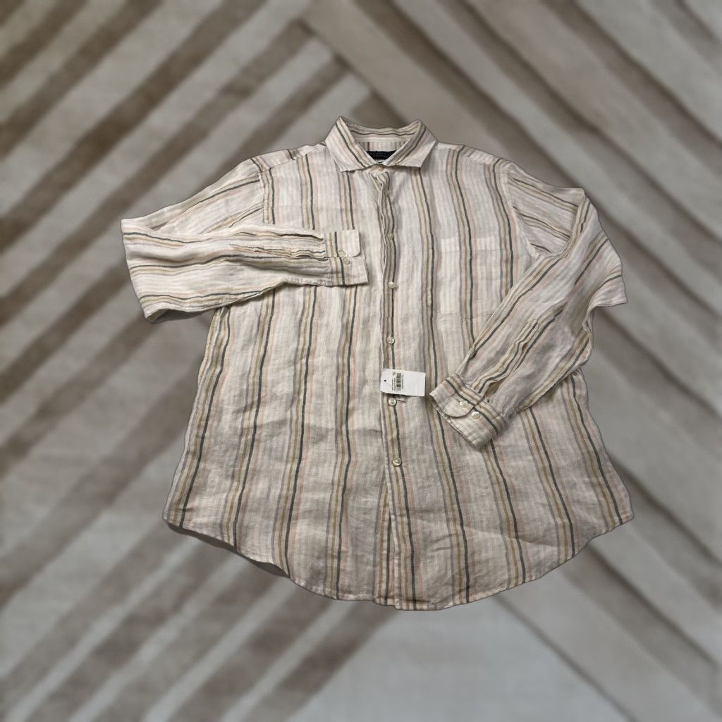 Bloomingdale's Bloomingdale's The Men's Store Linen Button Down Shirt Striped XL Multicolor Pattern Long Sleeve Button-Up Collared Men Size US XL / EU 56 / 4 - 1 Thumbnail