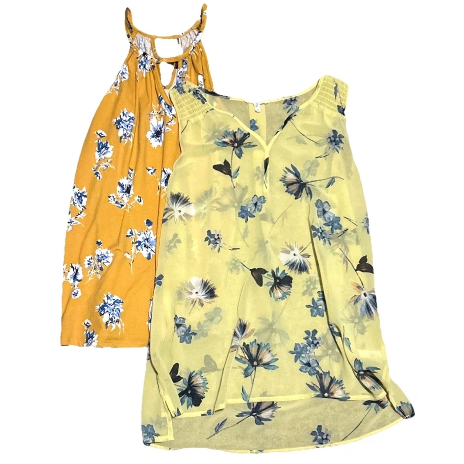 Vintage Maurices Blouse Shirt Womens V-Neck Sleeveless Floral Yellow Med Sheer Knit Polyester Size M / US 6-8 / IT 42-44 - 2 Thumbnail