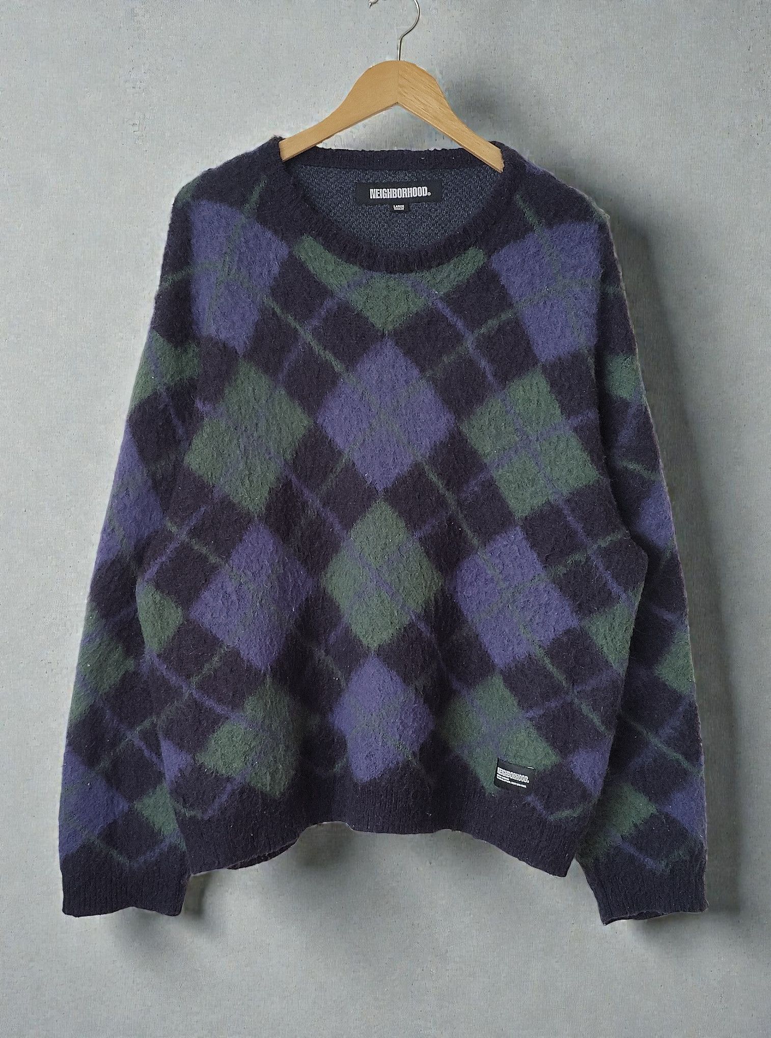 Neighborhood Argyle Pattern Mohair Sweater FW23 RARE