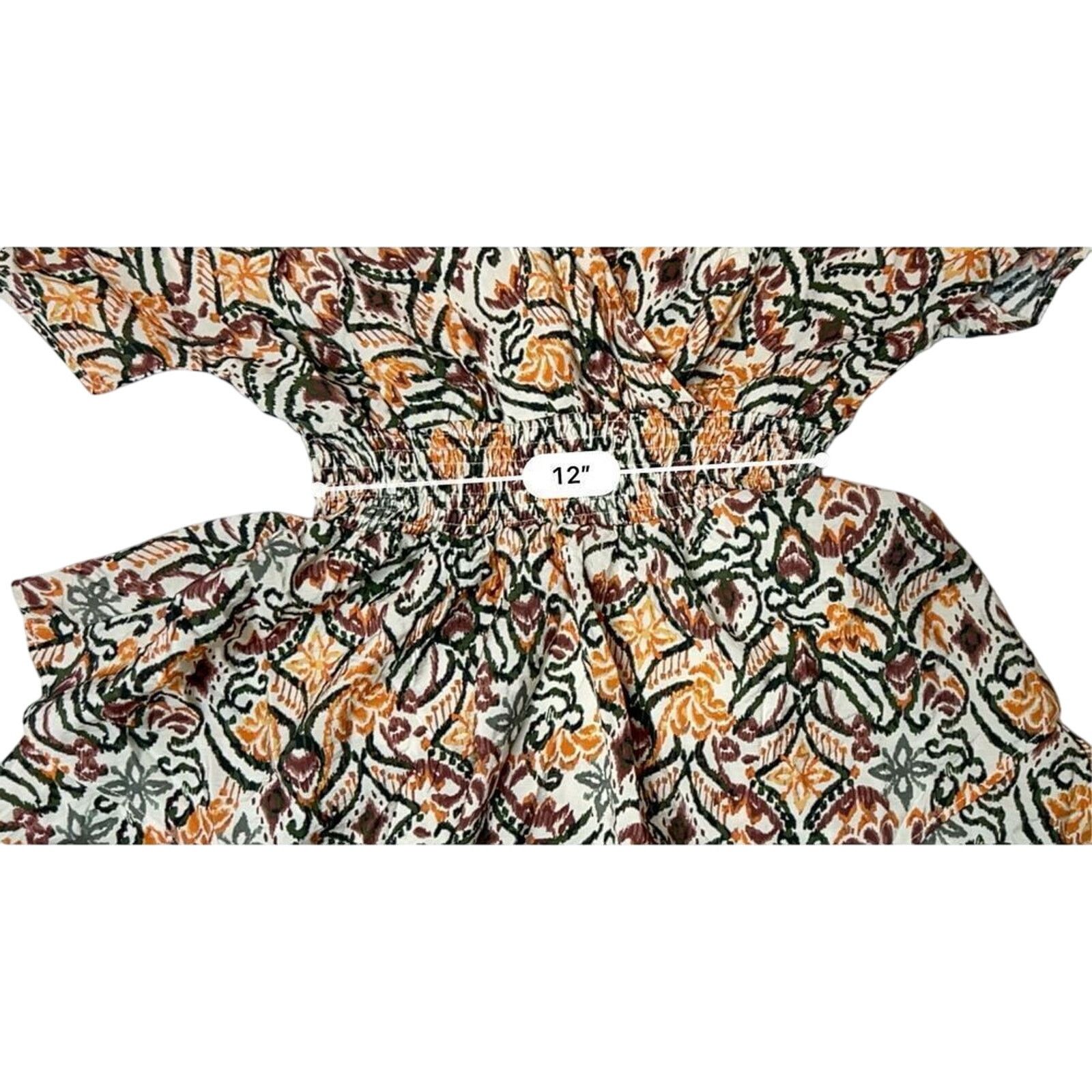 Zara Zara Ikat Tiered Ruffled Dress Tan Green Tribal MEDIUM Size M / US 6-8 / IT 42-44 - 7 Thumbnail