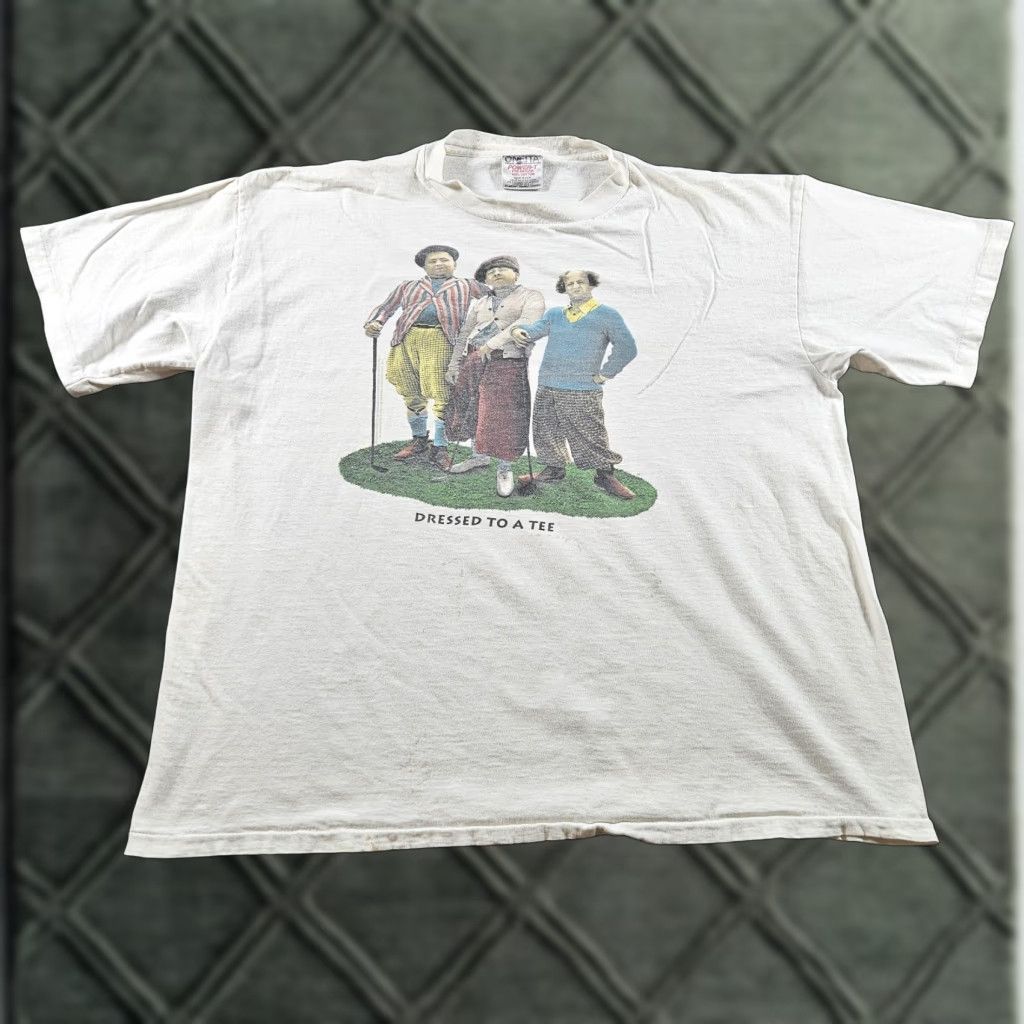 VINTAGE The Three Stooges Dressed To A Tee T-Shirt 90s Funny XL White Mens T-Shirt
