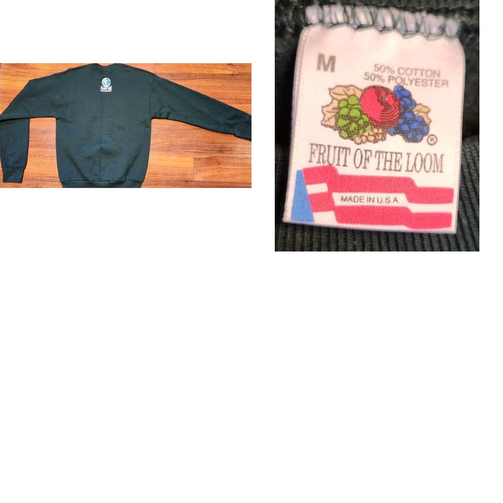 Fruit Of The Loom VINTAGE Fruit of the Loom Sweatshirt Unisex Adults Size M Green Ocean Nature 80s 90s Graphic Print Logo USA Made Retro Classic Size US M / EU 48-50 / 2 - 8 Thumbnail