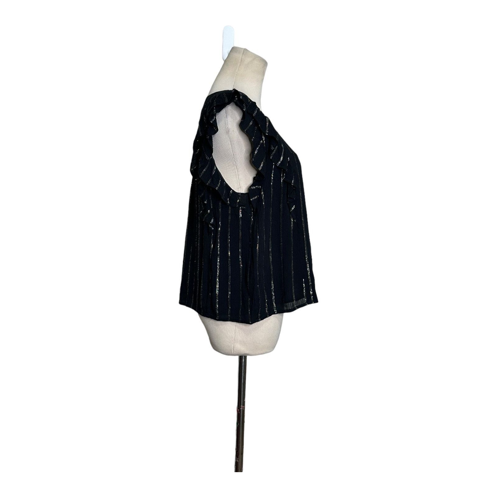 BB Dakota BB Dakota black silver stripes ruffled blouse size Small Size S / US 4 / IT 40 - 8 Thumbnail