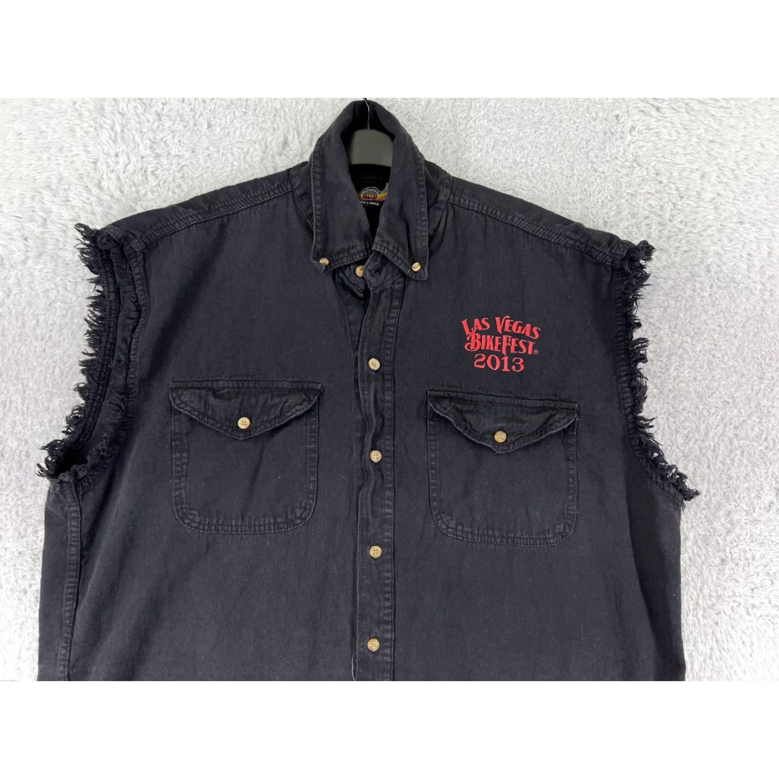Vintage Bikerwear Vest Men 2XL Black Sleeveless Button Up Las Vegas Bikefest 2013 Cotton Vest Size US XXL / EU 58 / 5 - 5 Thumbnail