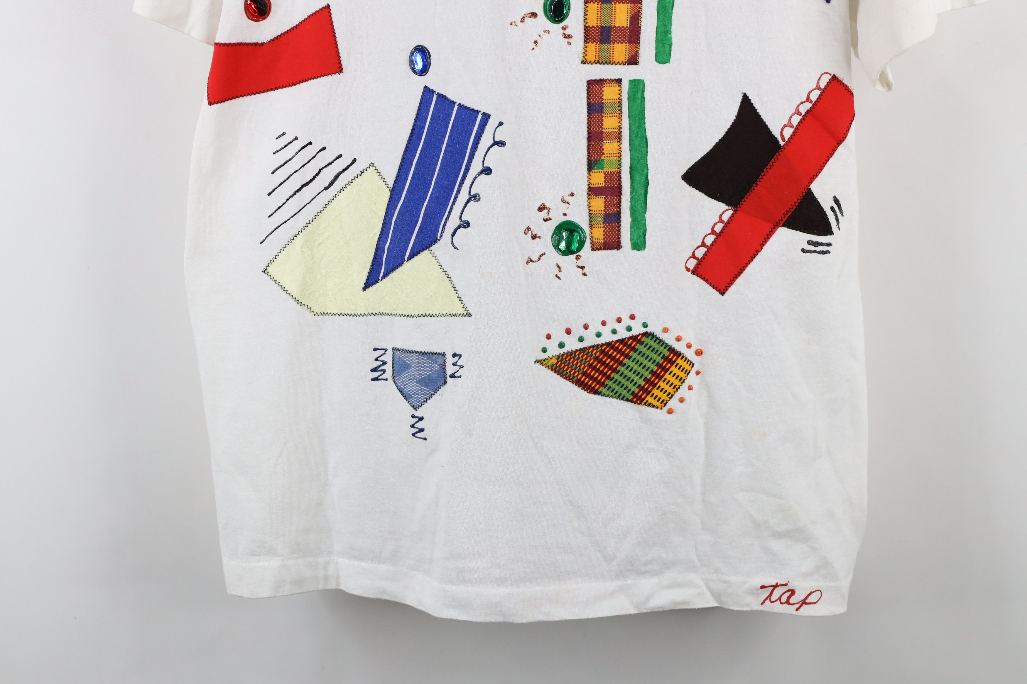 Vintage Vintage 90s Streetwear Abstract Jeweled T-Shirt White USA Size XL / US 12-14 / IT 48-50 - 3 Thumbnail