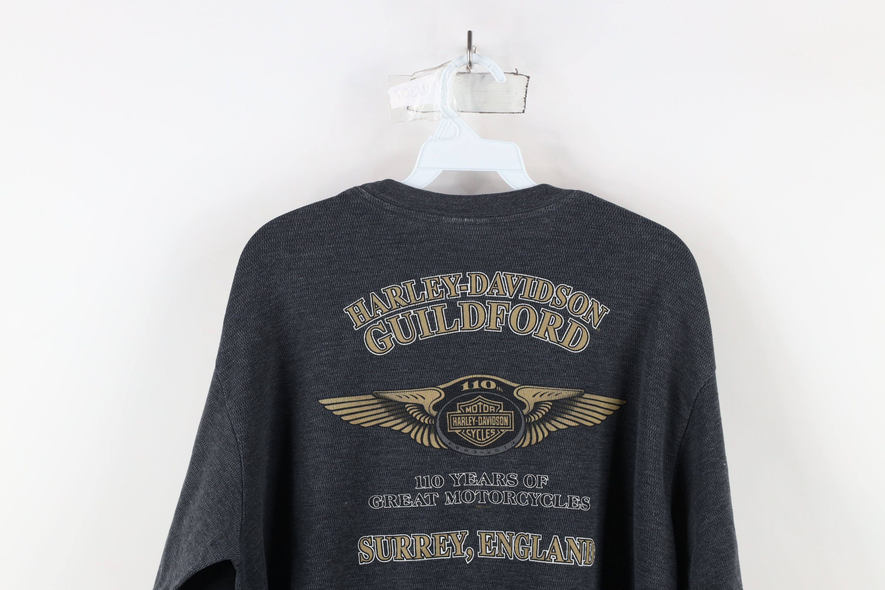 Harley Davidson Vintage Harley Davidson Waffle Knit Long Sleeve T-Shirt Gray Size US XL / EU 56 / 4 - 14 Thumbnail