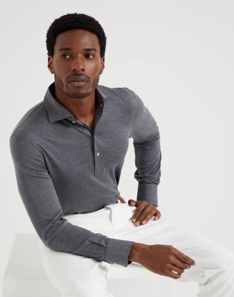 Brunello Cucinelli o1w1db10925 Polo T-Shirt in Grey Size US M / EU 48-50 / 2 - 3 Thumbnail