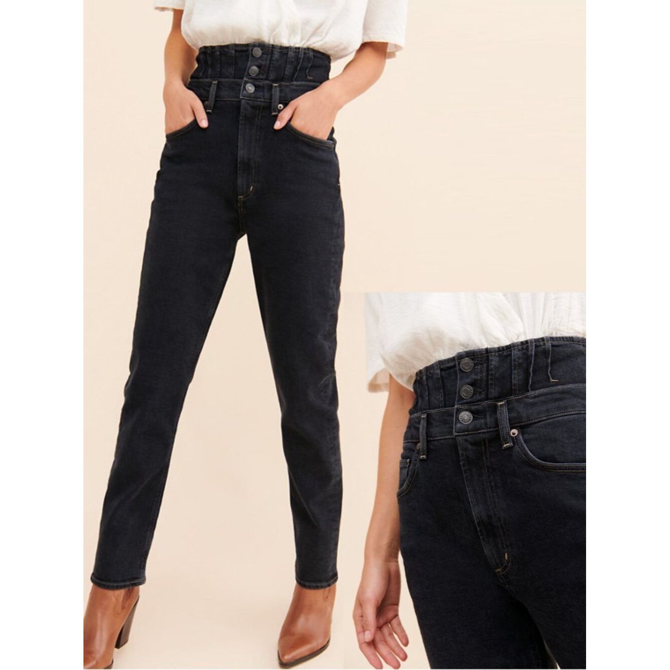 Agolde Agolde Remy High Rise Straight Corset Jeans In Black Size 2 Size 24" / US 00 / IT 34 - 2 Thumbnail