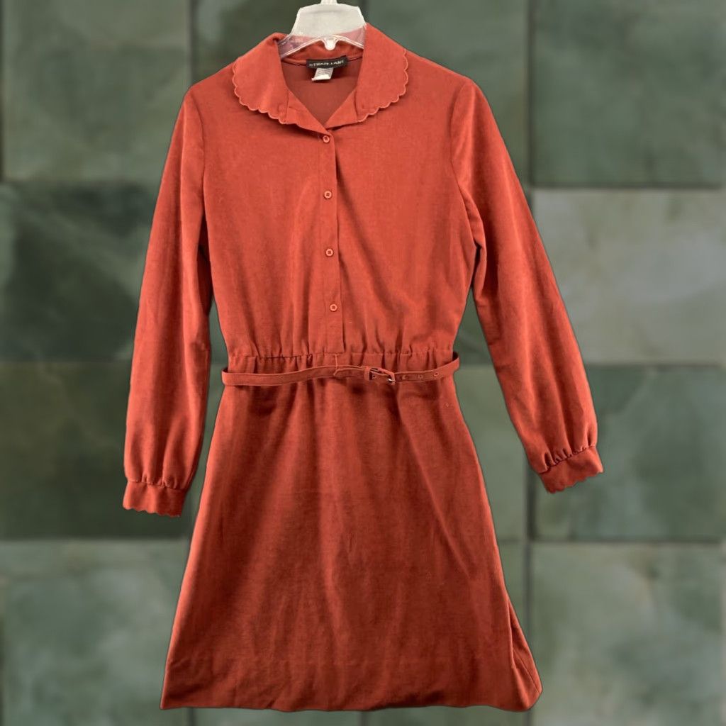 Vintage VINTAGE Straight Lane Womens Dress 14 Brown Velvet Hippy Belted Collared Knee Length Casual Womens Size XL / US 12-14 / IT 48-50 - 1 Thumbnail